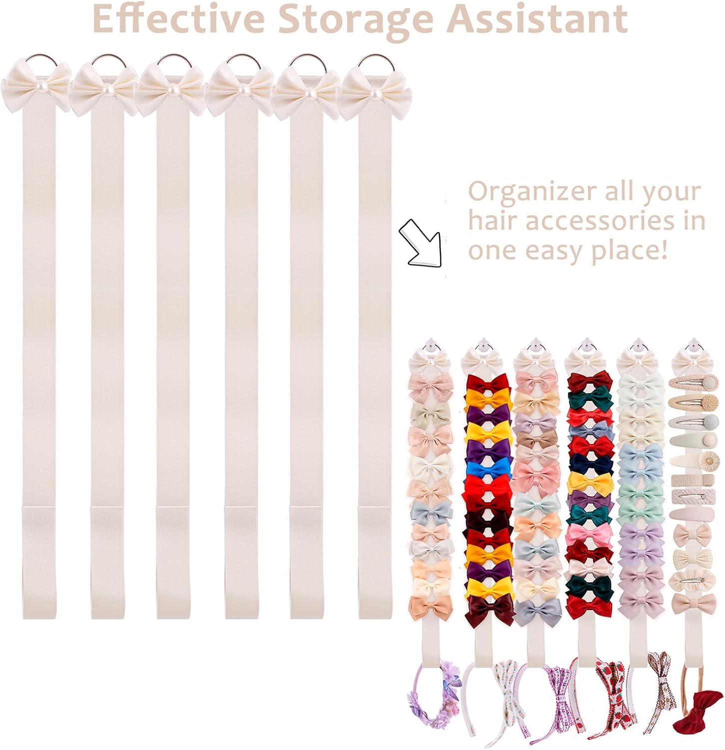 Hair Bow Holder Organizer for Girls, 6PCS Hair Claw Clip Organizer Headbands Storage Hanger Wall Hanging Decor for Baby Toddler Room