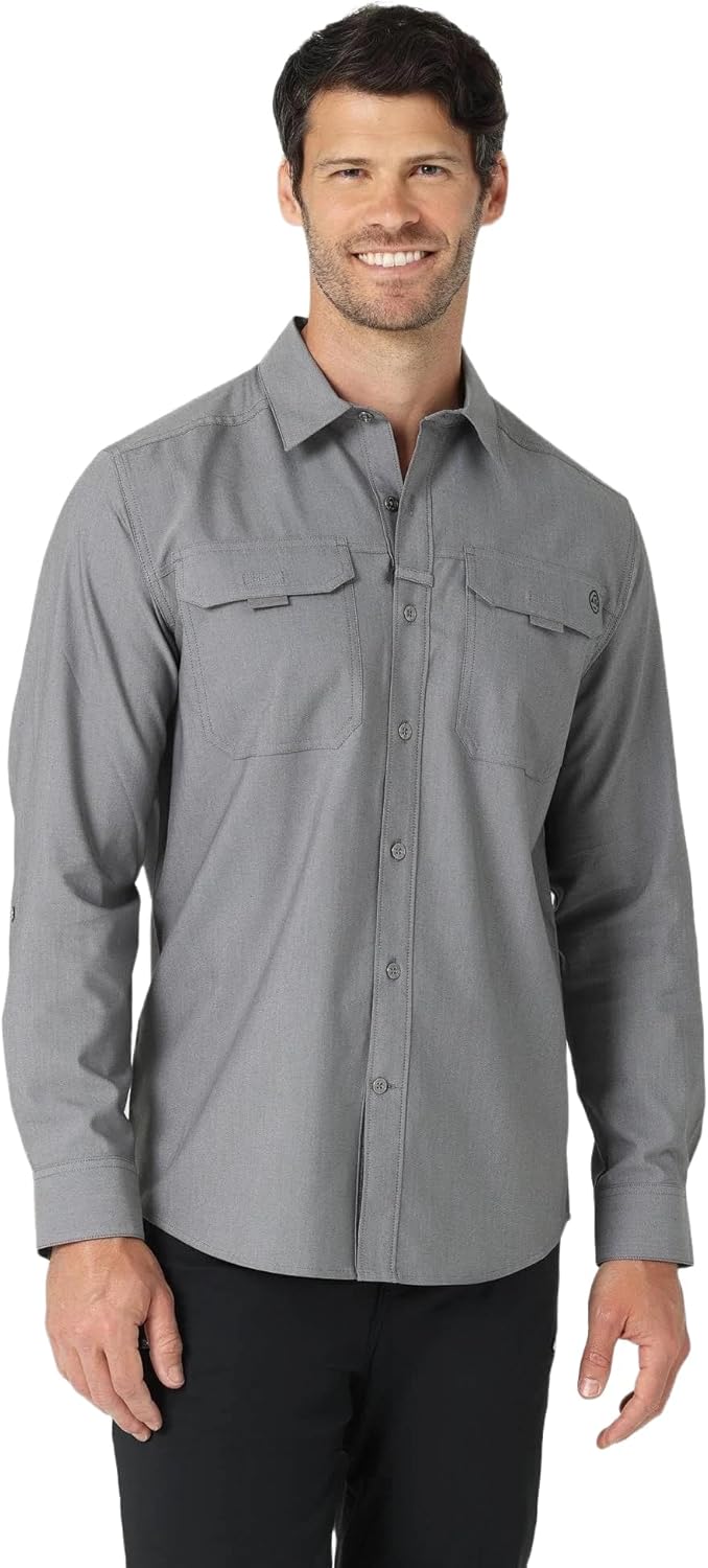 Wrangler Men's Regular Fit ATG Long Sleeve Button-Down Shirt - (US, Alpha, Small, Regular, Regular, Black)