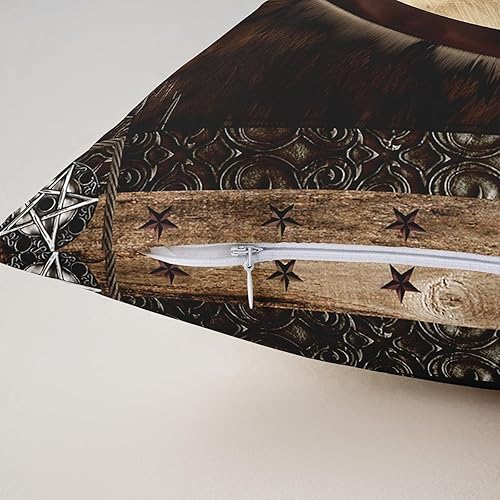 Miniatura 5 de Erosebridal Funda de almohada de vaca de 18 x 18 pulgadas, funda de almohada con estrella del oeste de Texas para vaquera, funda de cojín vintage de