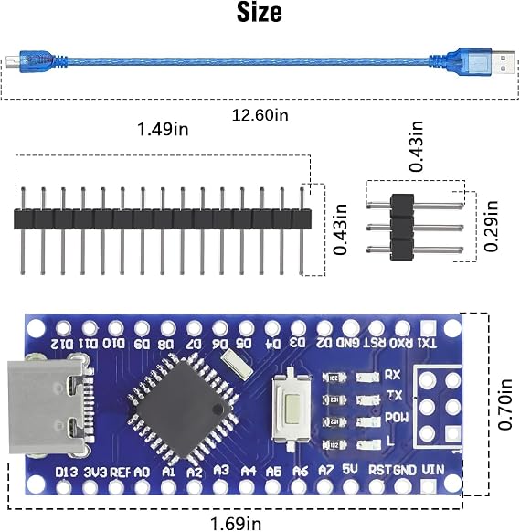 Nano 328P V3 development board with USB cable AYWHP 3 pieces Nano development board with 328P chip CH340 5V 16M microcontroller Type-C connector Compatible with Arduino Nano