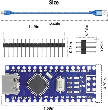 Nano 328P V3 development board with USB cable AYWHP 3 pieces Nano development board with 328P chip CH340 5V 16M microcontroller Type-C connector Compatible with Arduino Nano