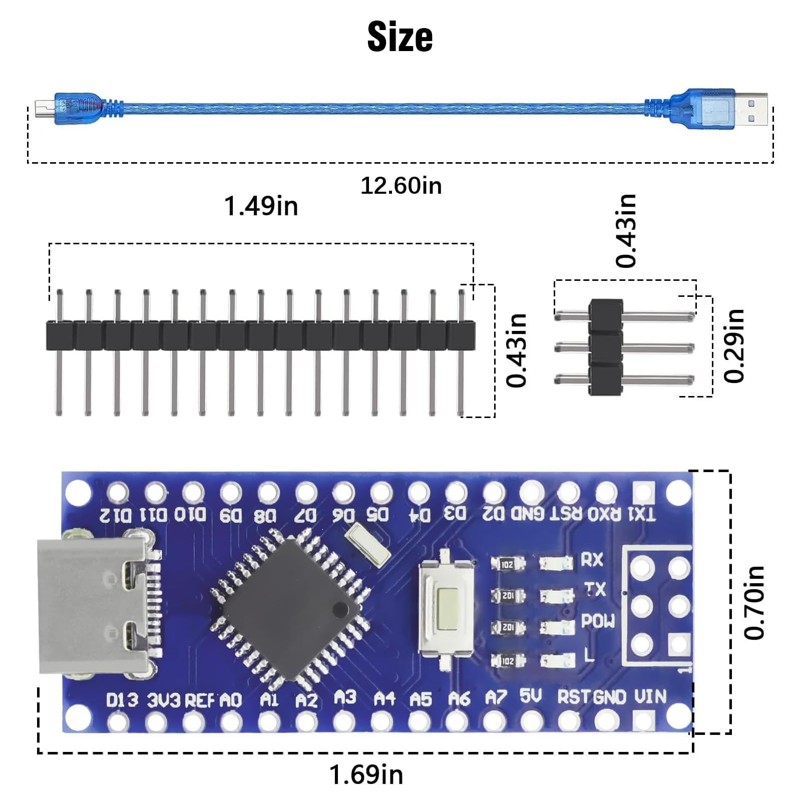 Nano 328P V3 Entwicklungsplatine mit USB-Kabel AYWHP 5 Stück Entwicklungsplatine mit Chip CH340 5V 16M Microcontroller Type-C Stecker Kompatibel mit Arduino