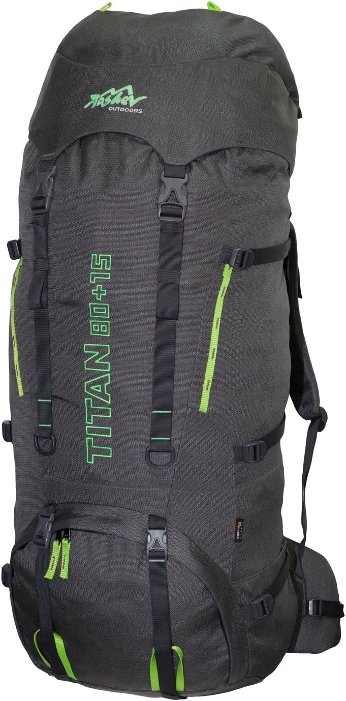Tashev Outdoors Titan Trekking Rucksack, Travelling Hiking Backpack For Outdoor, Travel, Camping, 80L Plus 15L with Rain Cover (made in EU)