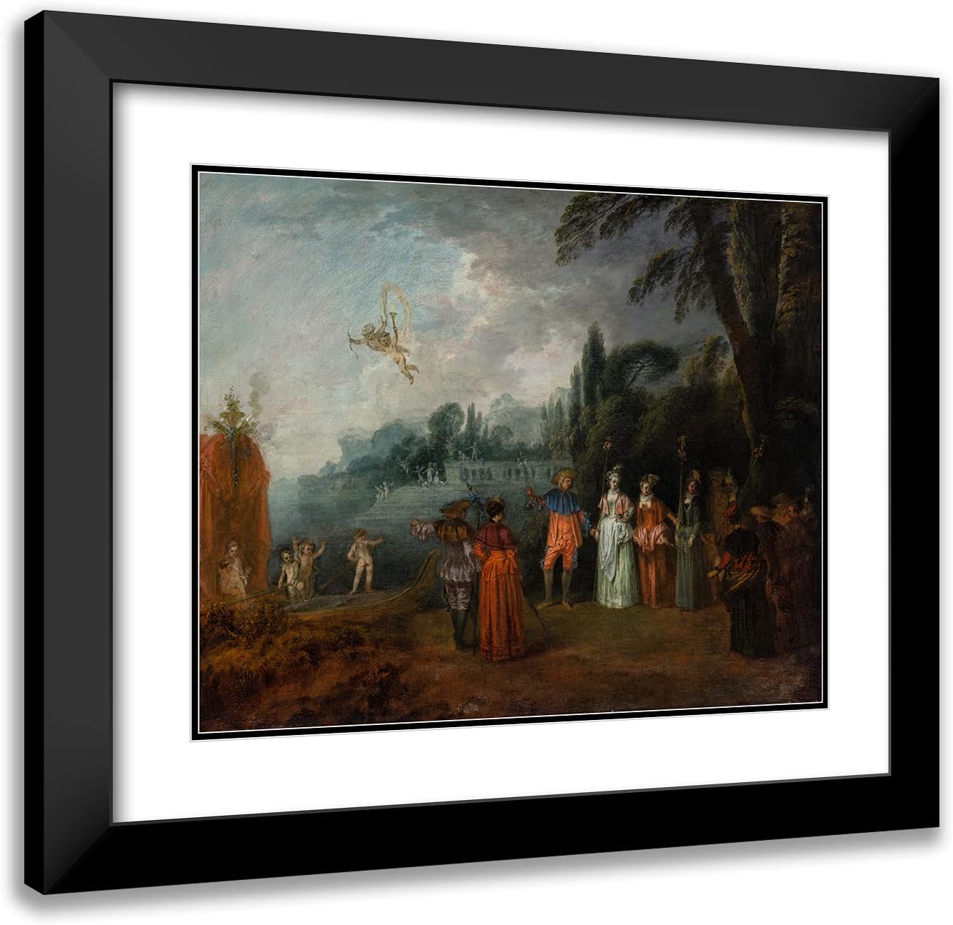ArtDirect Jean-Antoine Watteau 24x20 Black Modern Frame and Double Matted Museum Art Print Titled - The Embarkation for Cythera (ca. 1709-1710)