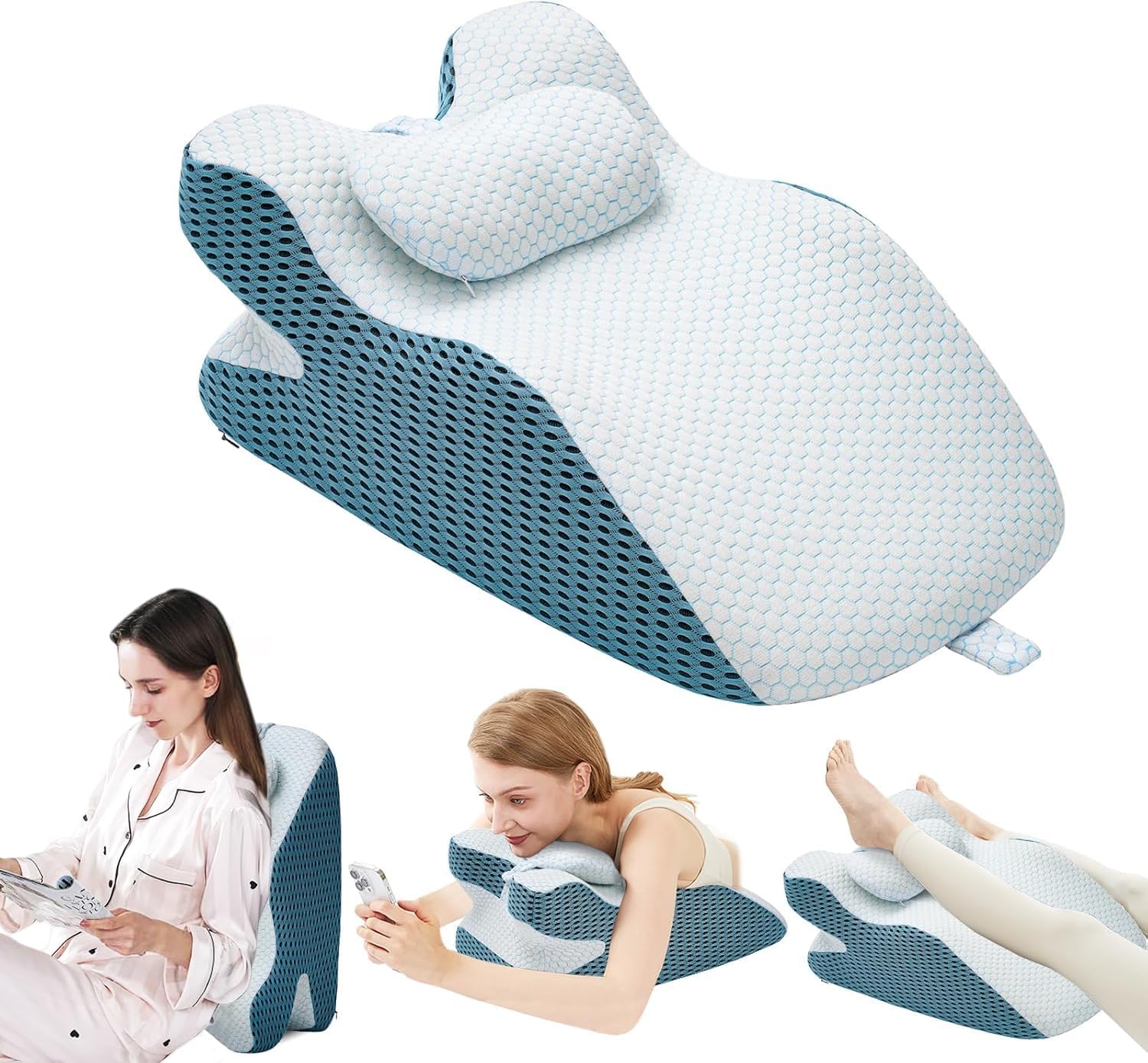 Pillow Wedge with Small Support Pillow Ergonomic Memory Foam Wedge Pillows for Female, Comfortable Wedge Pillows for Neck and Back, Small Wedge Pillows for Sleeping Reading Back Pain Relief