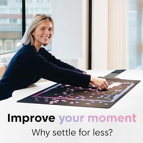 Vista 4 de Tapete prémium para rompecabezas de 26 x 47 pulgadas, hasta 1500 piezas, tapete enrollable para rompecabezas, parte inferior de goma antideslizante