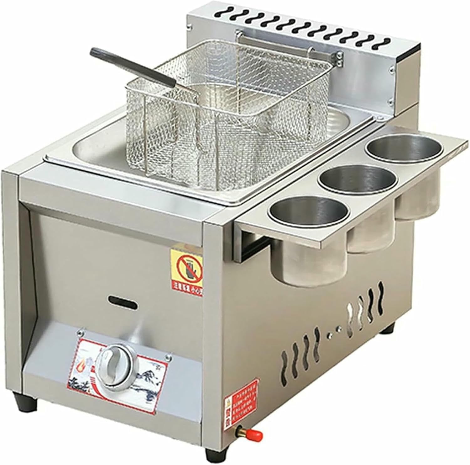 Gas Deep Fryer, Commercial Countertop Gas Fryerwith Basket And Splash-Proof Lid, Adjustable Firepower, For Commercial Restaurant Home Kitchen~/