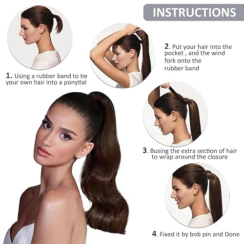 Miniatura 59 de Caliee Extensión de cabello humano Remy, color marrón oscuro, 22 pulgadas, 3.17 oz, envuelve con pasta mágica #2 Marrón oscuro,#2A marrón oscuro