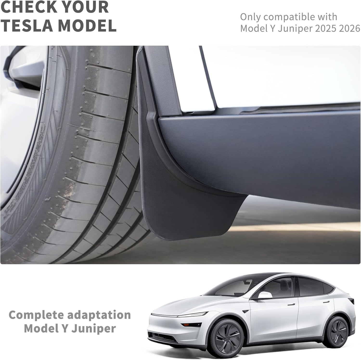 4Pcs Mud Flaps Protect Paint PP+TPE Flexible Splash Guards No Drilling Required All-Weather Mud Guard Body Kits for Model Y Juniper 2025-2026(Black)