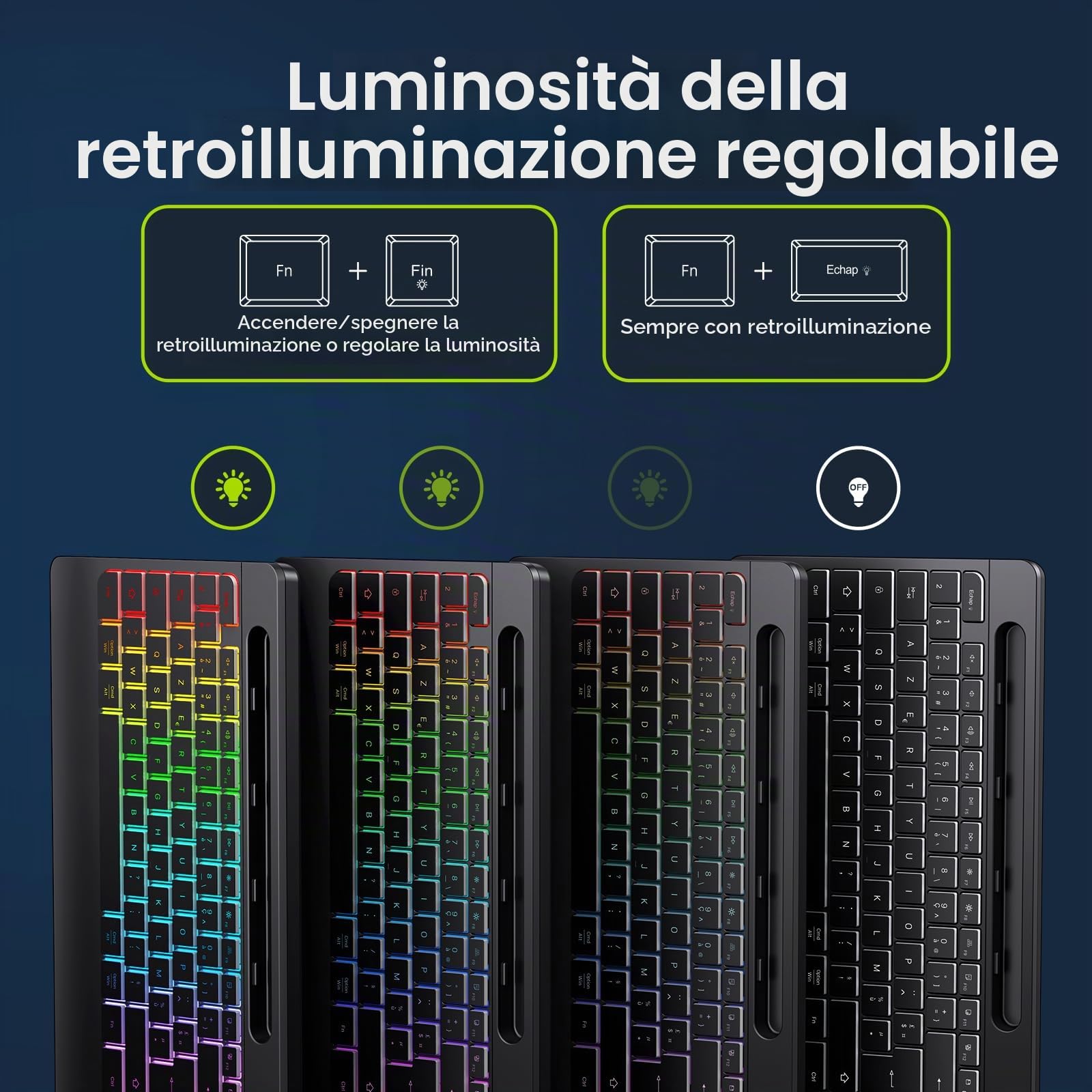 TECURS Tastiera senza fili Retroilluminazione - Tastiera Gamer Poggia Polso Supporto Telefono, Tastiera Computer 2.4G Ergonomico Ricaricabile Silenzioso Tastiera per Windows Mac PC