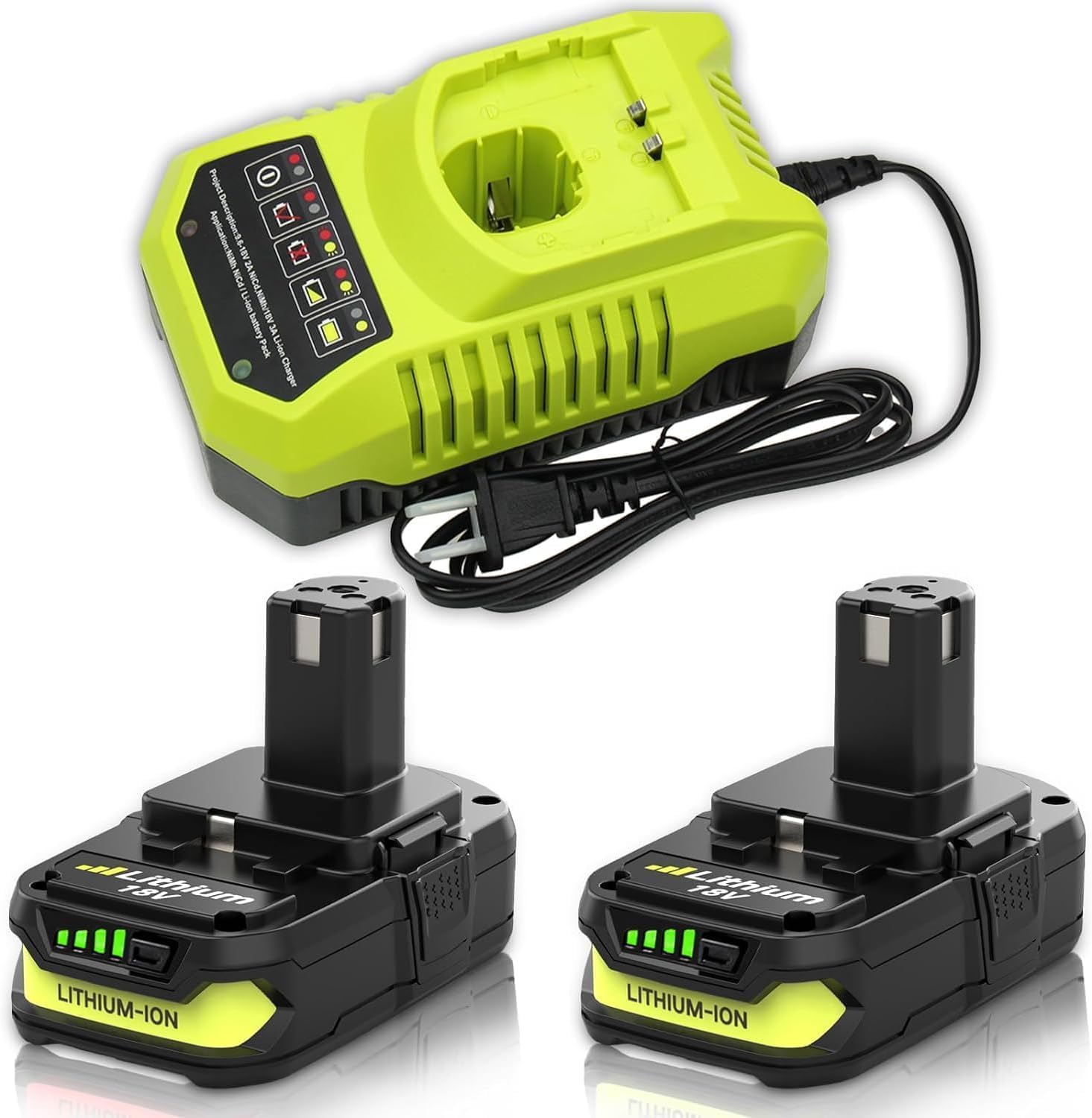 2 Packs 3600mAh Battery and Charger Kit Compatible with Ryobi 18V 3.6Ah Lithium-Ion Battery and P117 Charger Replacement with Ryobi 18V ONE+ P102 P103 P104 P105 P107 P108 P109 Cordless Power Tools