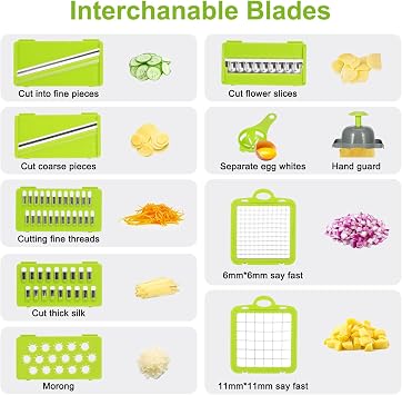 Vegetable Chopper with Container and Lid Multifunctional 14 in 1, Professional Veggie Chopper, Non Slip Durable Kitchen Chopper Vegetable Cutter, Mandoline Food Chopper With 8 Blades