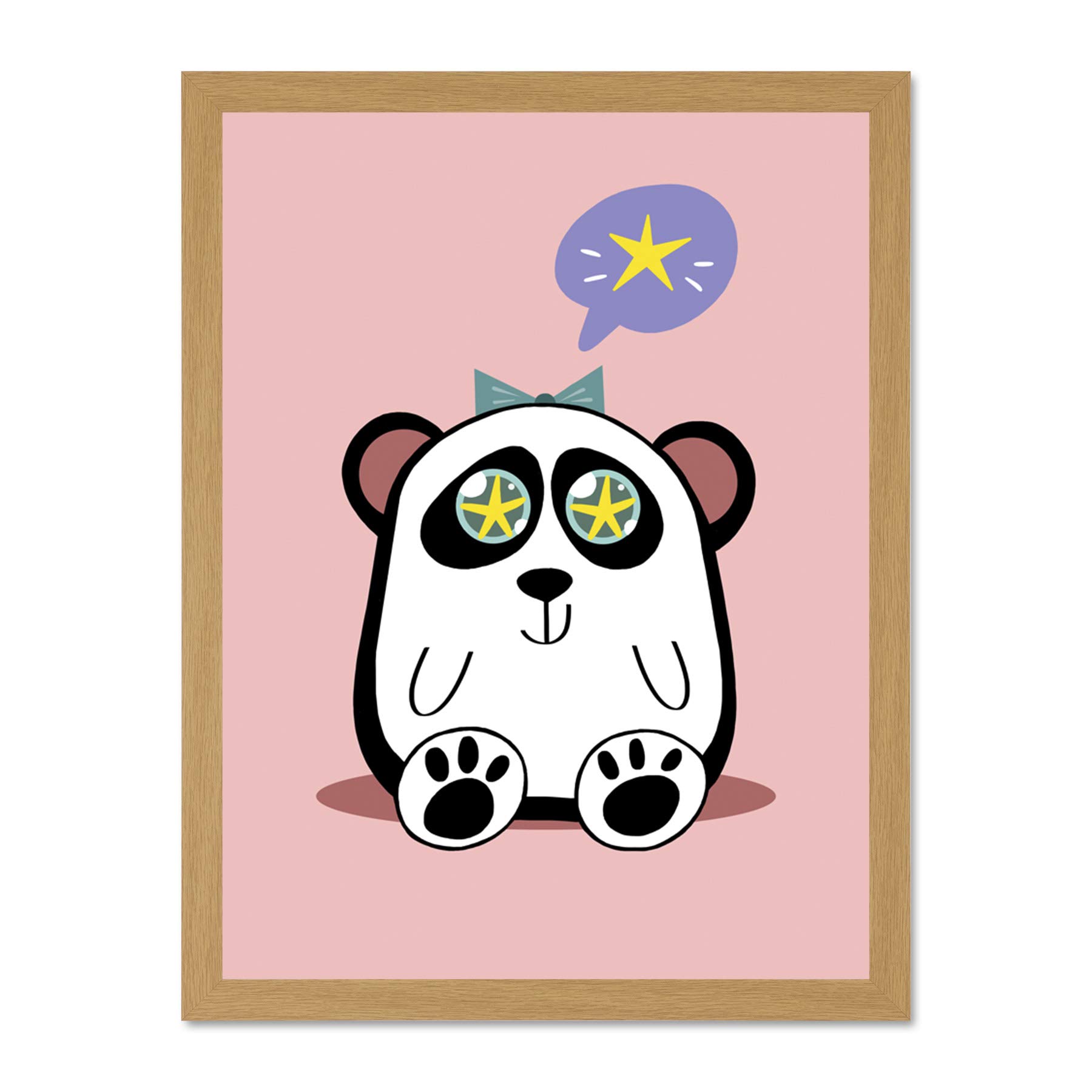 Wee Blue Coo Kawaii Panda Star Large Framed Art Print Wall Poster 18x24 inch