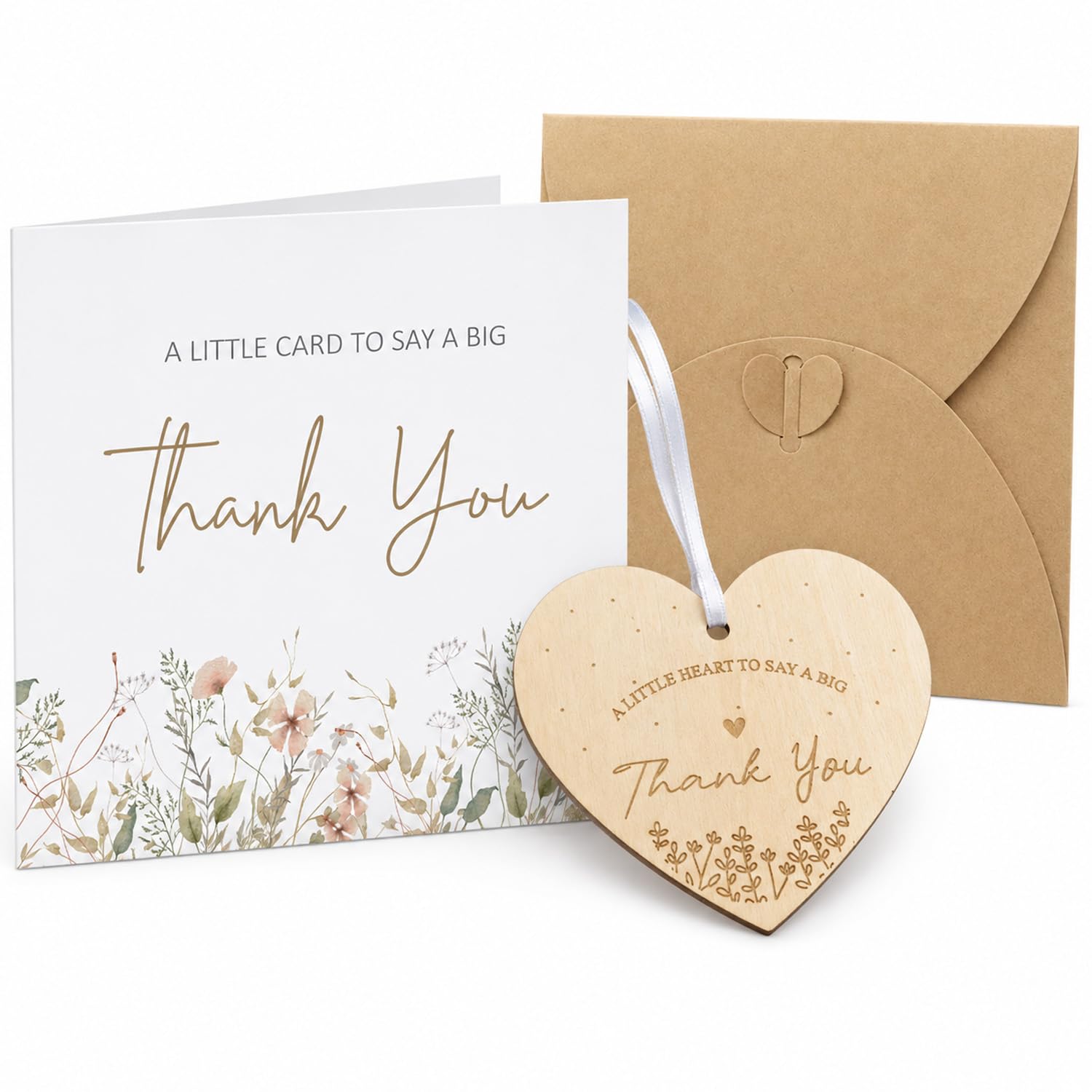 Thank You Card with Wooden Heart Plaque and Envelope Thank You Gift for Teachers