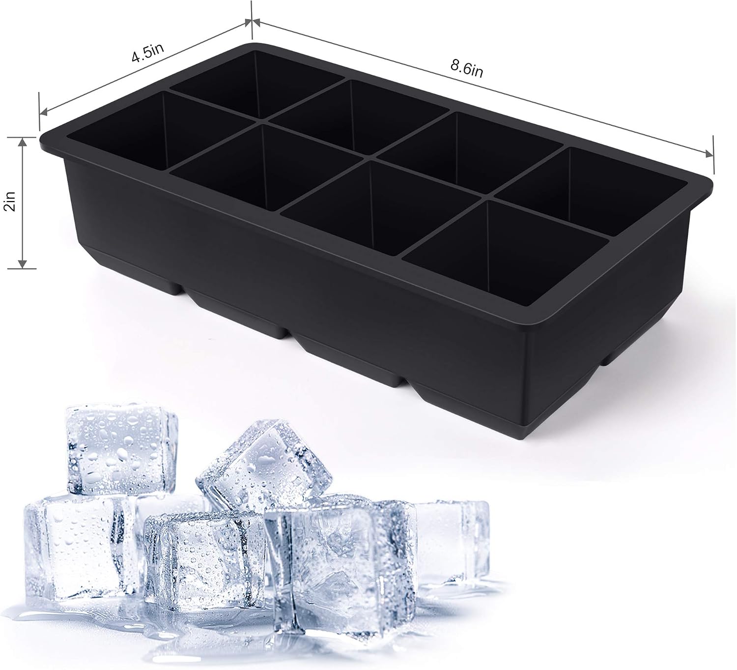 Kootek Large Ice Cube Trays 2 Pack Silicone Ice Cube Molds with Lid 8 Cavity Flexible Ice Mold for Beverages Whiskey Wine Cocktail Coffee Juice