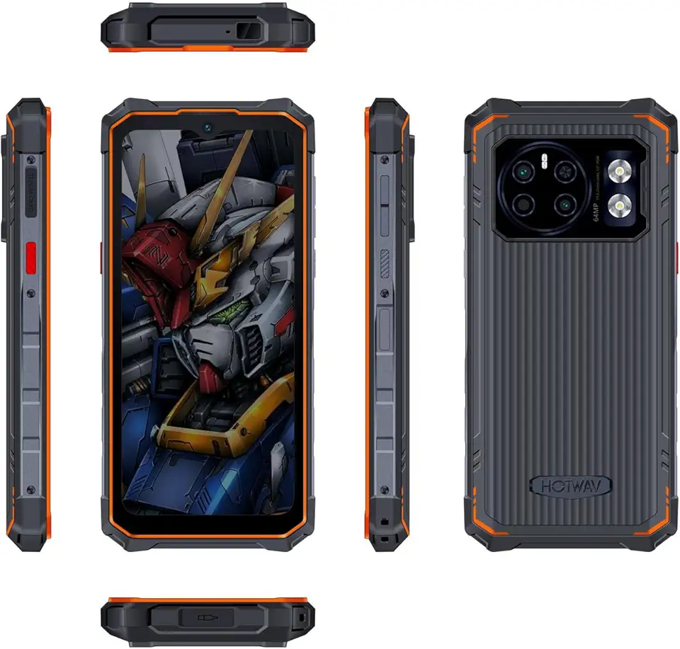 HOTWAV Cyber 13 (2024) Teléfono Movil Resistente Irrompible Android 14, 16GB+128GB/1TB 10800mAh, Linterna Glare, 6.6" HD+ Cámara 64MP Smartphone Todoterreno NFC/OTG/GPS (Orange)