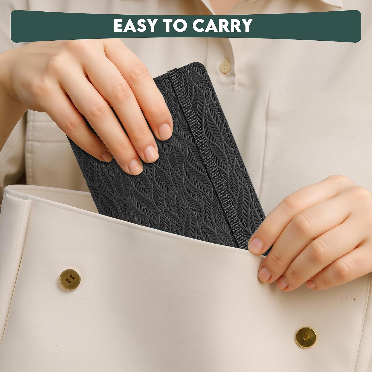 Checkbook Cover，With Pen Holder & Elastic Band，PU Embossed Leather image 5