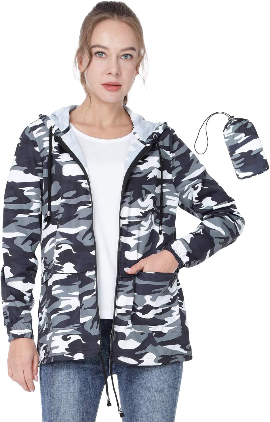 JTANIB camouflage Raincoat Women Lightweight Waterproof Rain Jackets