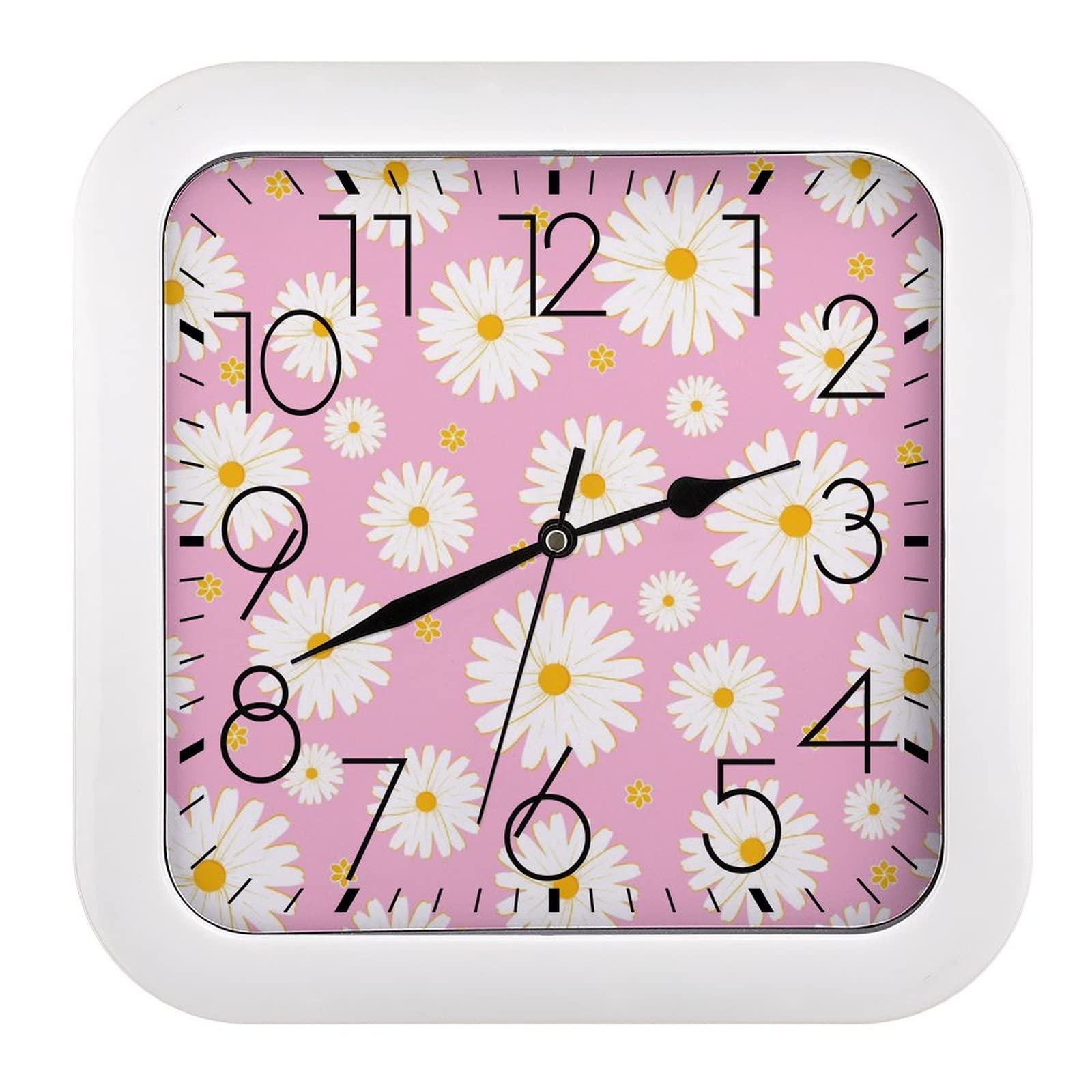Horloge murale carrée de designer motif daisy aux finitions soignées