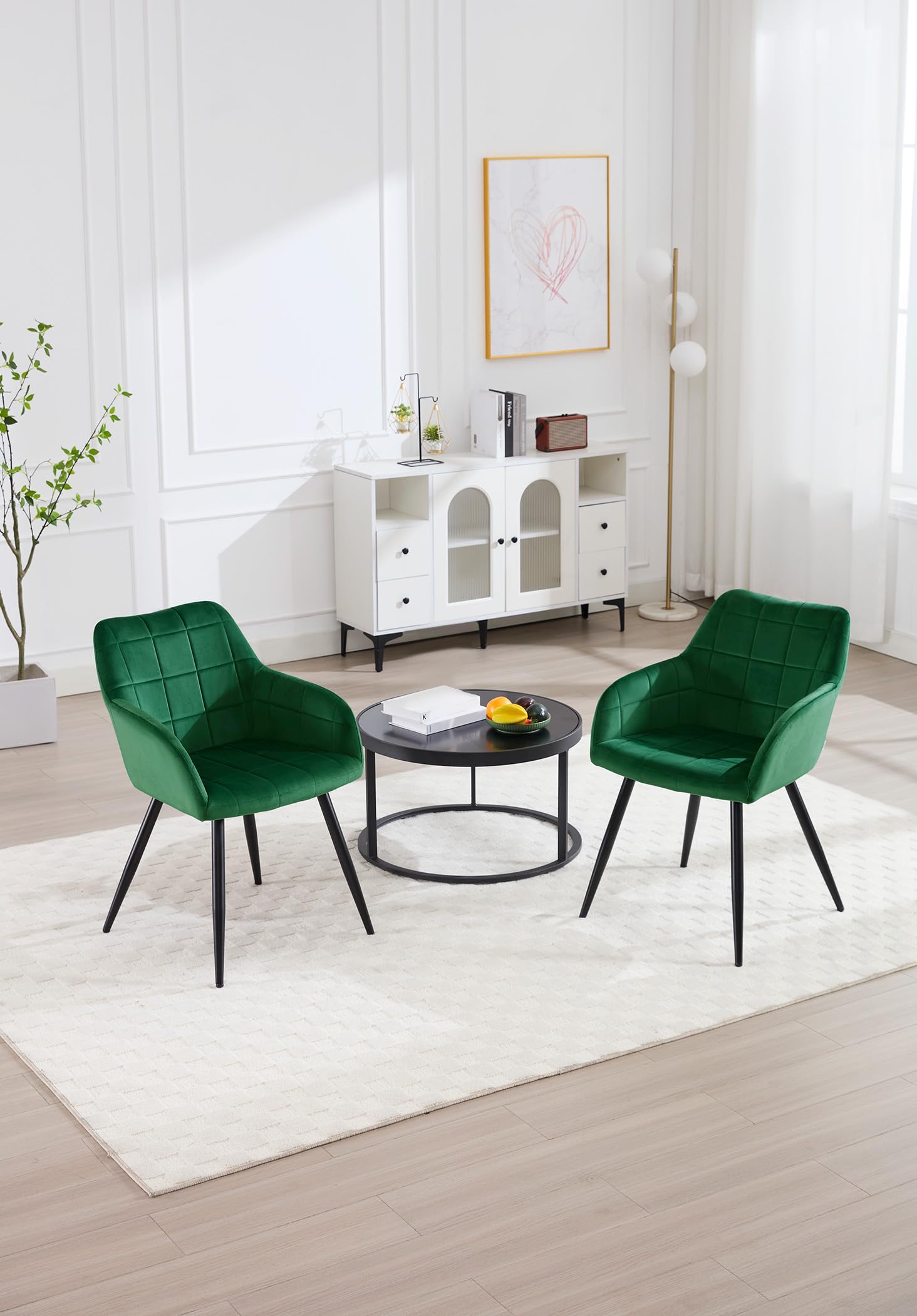 WOLTU Lot de 6 Chaise de Salle à Manger, Chaise de Cuisine rembourrée en Velours, Pied en métal,Vert Foncé.