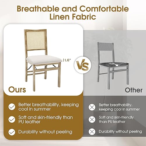 Miniatura 5 de HOMEFUN Juego de 2 sillas de comedor plegables de madera, sillas plegables acolchadas con cojines, no requiere montaje, para cocina, comedor, sala