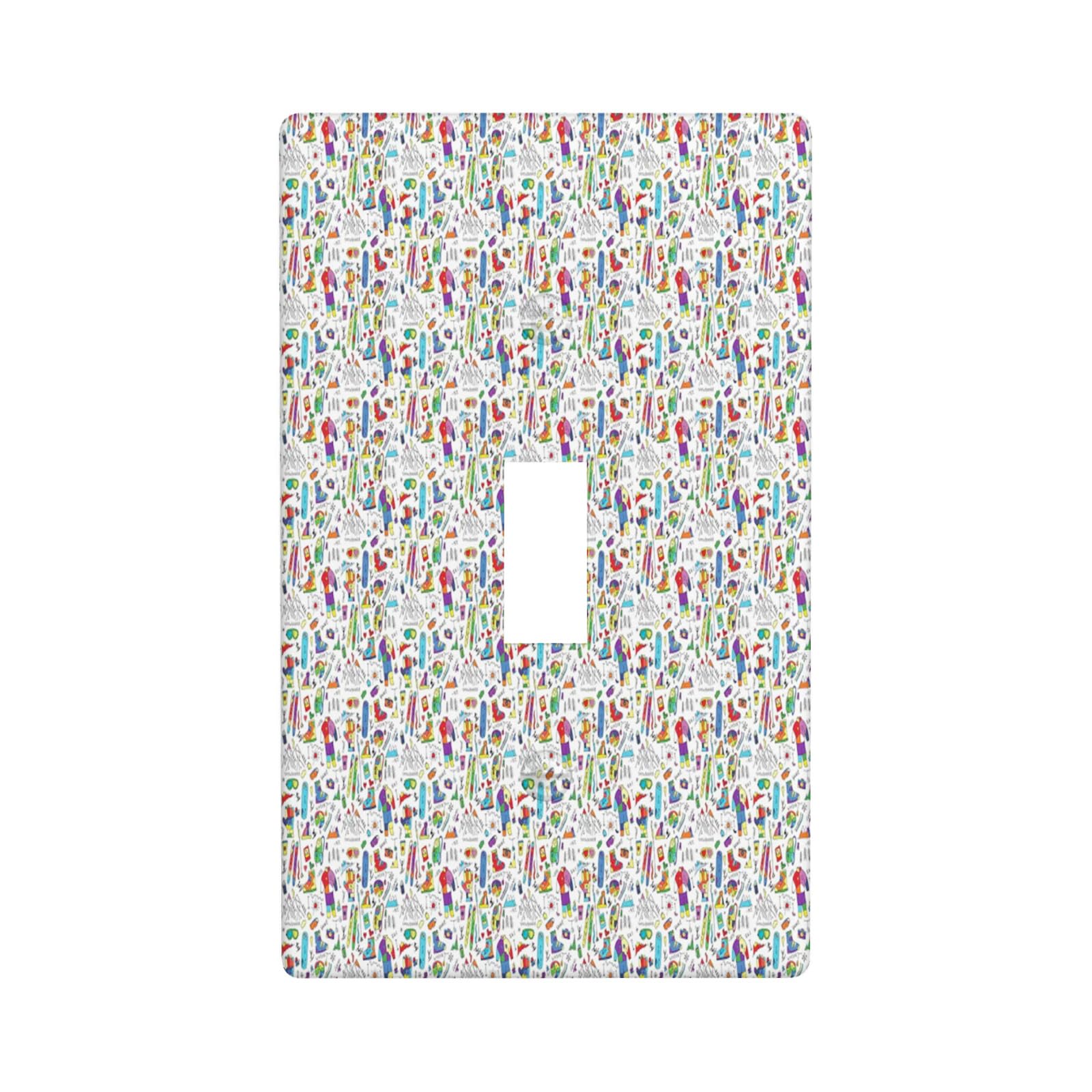Ski Pattern 1-Gang Toggle Wall Switch Plate Cover,Colorful Jumble Sports Clothes,Retro Decorative Light Switch Cover Board Wallplates Kitchen Accessories & Decor,White Multicolor