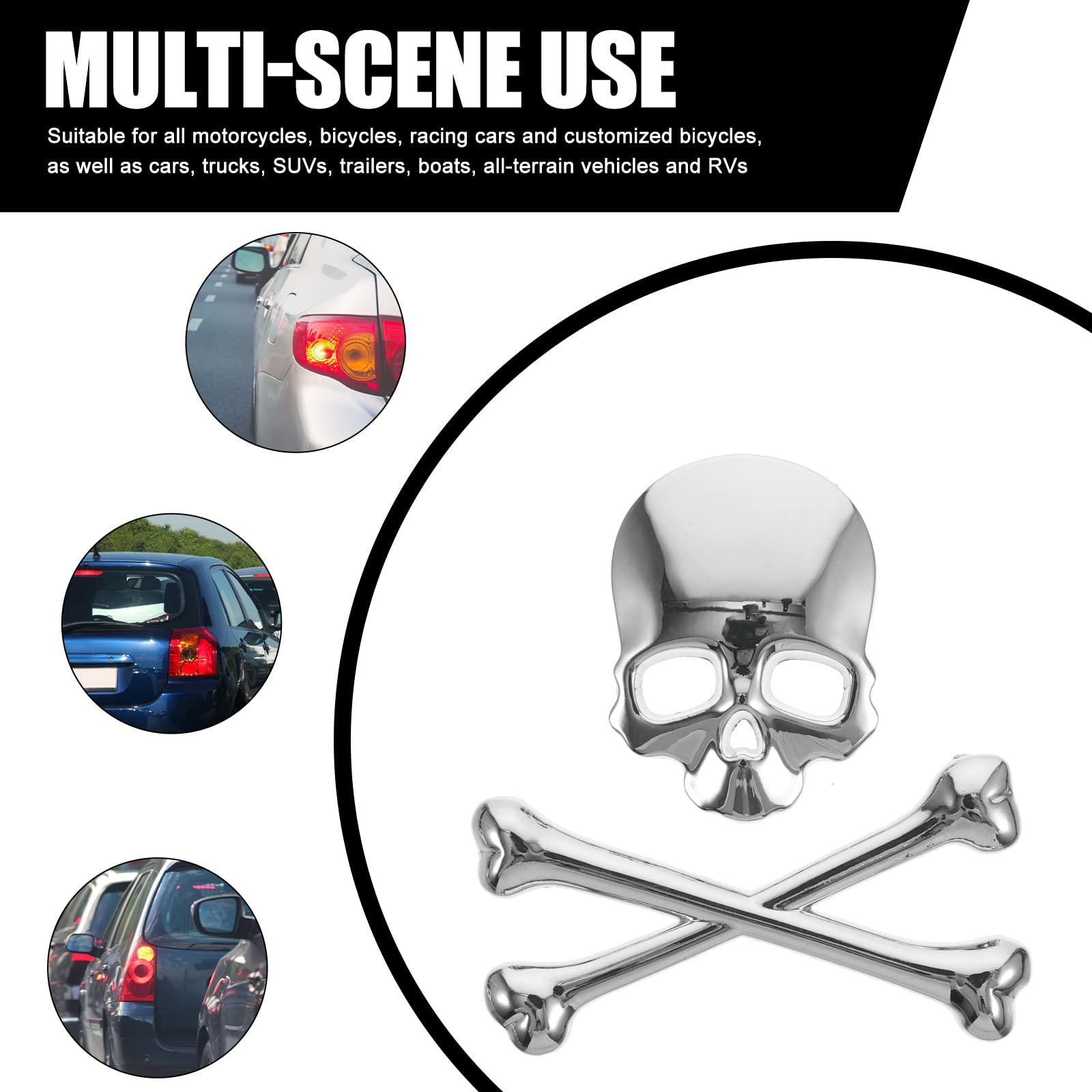 Akozon Skull Stickers + Sticker, 2pcs 3d Head Auto Motorcycle Car Decor Decal, Autocollant Chrome Moto And Decals Autocolant Tank Badge Shark For A