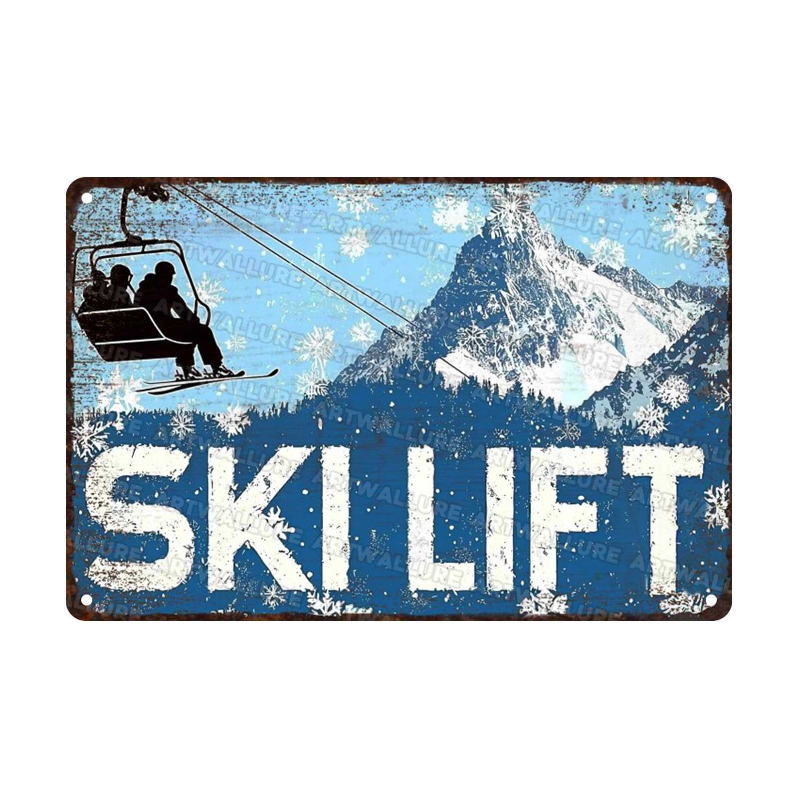 Anceky Ski Lift Metal Sign Retro Tin Sign Wall Decor for Yard Garage Garden Home Farmhouse 12×16 Inch