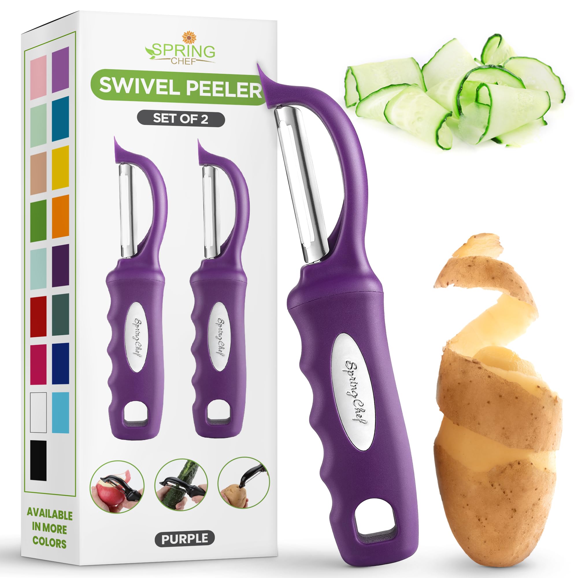 Spring Chef Swivel Vegetable Peeler w/Ergonomic Handle, Set of 2, Purple