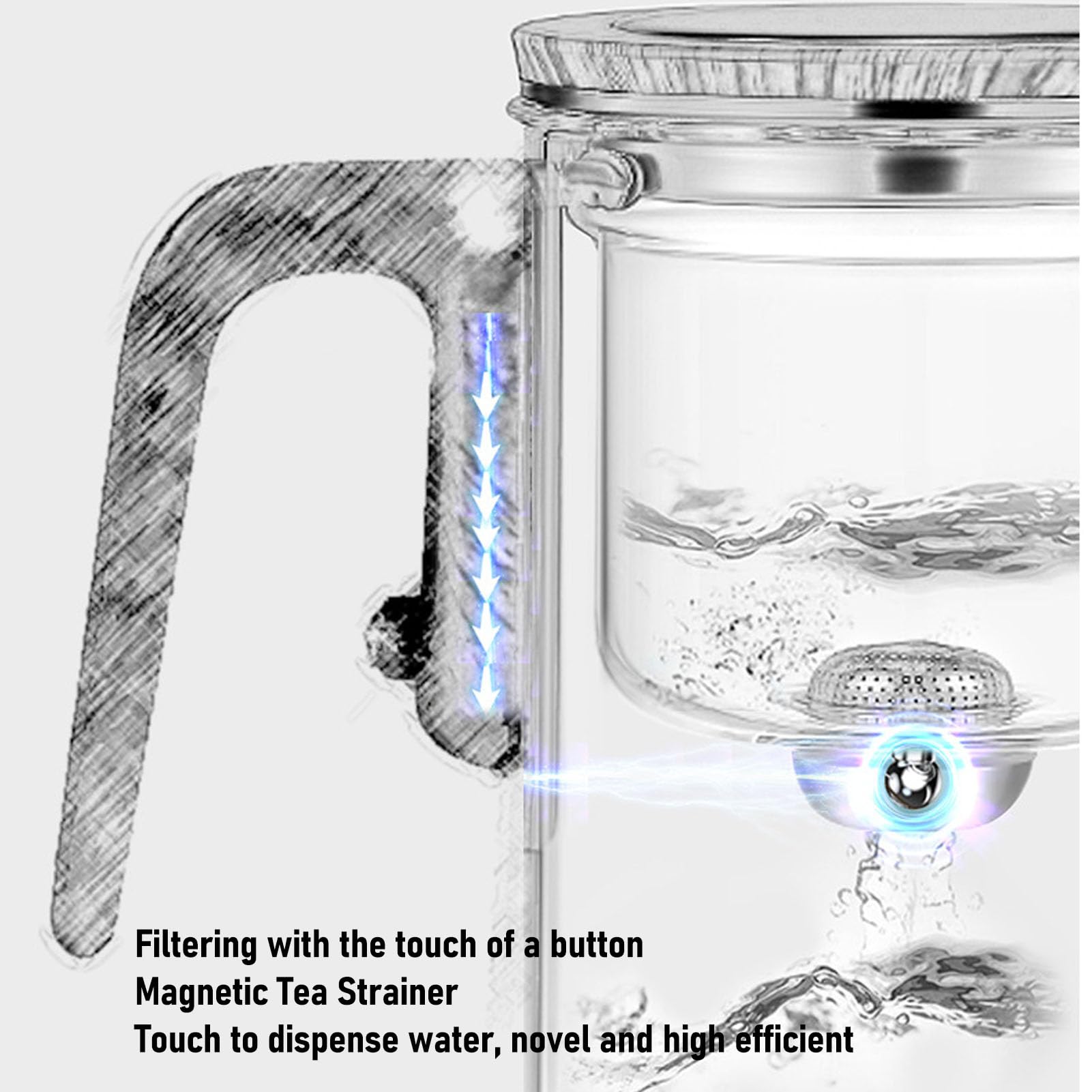 Srliya Tetera de Vidrio Transparente de Acero Inoxidable, Tetera con de Madera de Fácil Elaboración con Control de Prensa para Amantes del té