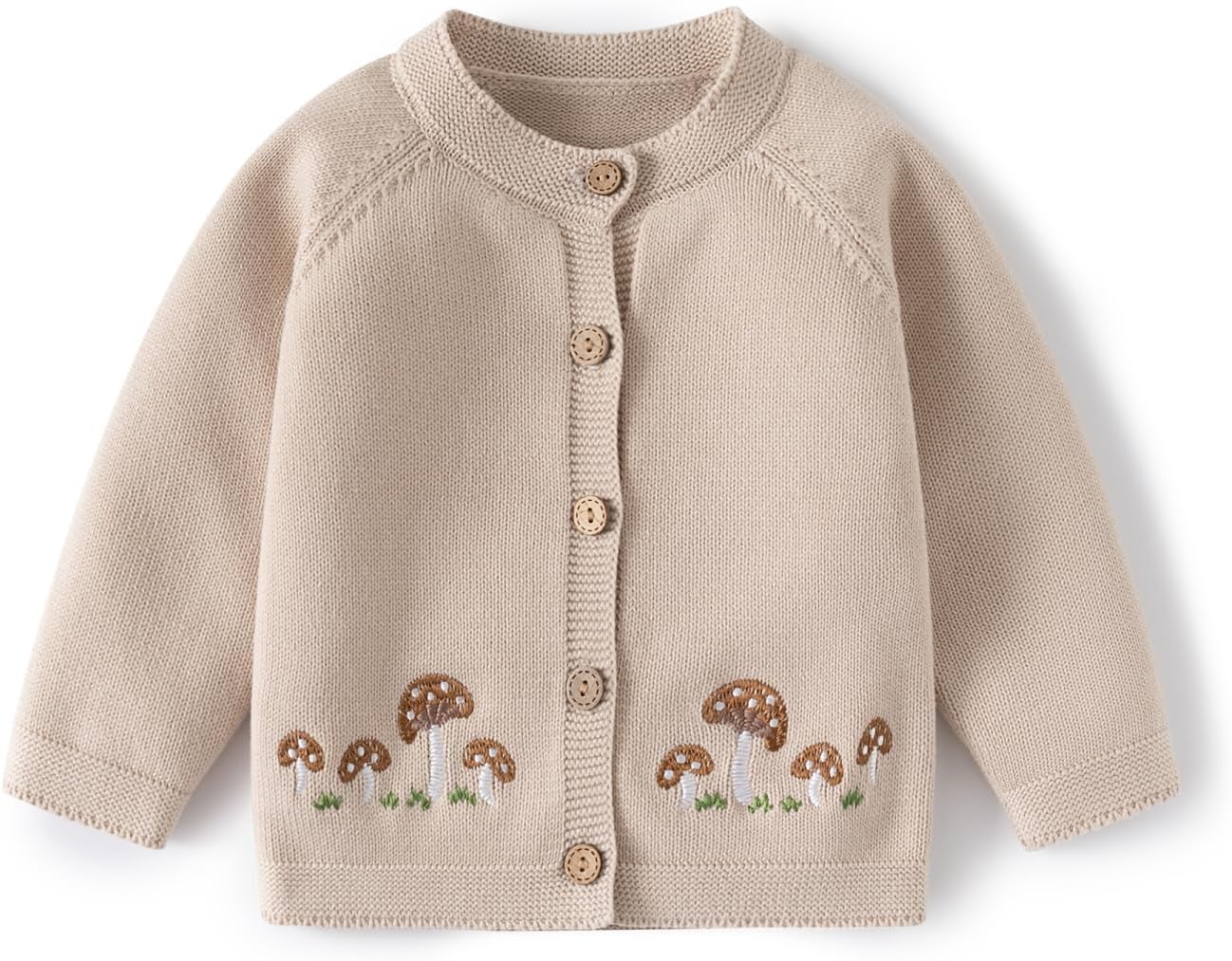 Baby Girl Knit Cardigan Sweater with Mushroom Embroidery, Toddler Boy Cotton Top Baby Girl Knit Cardigan Sweater with Mushroom Embroidery, Toddler Boy Cotton Top
