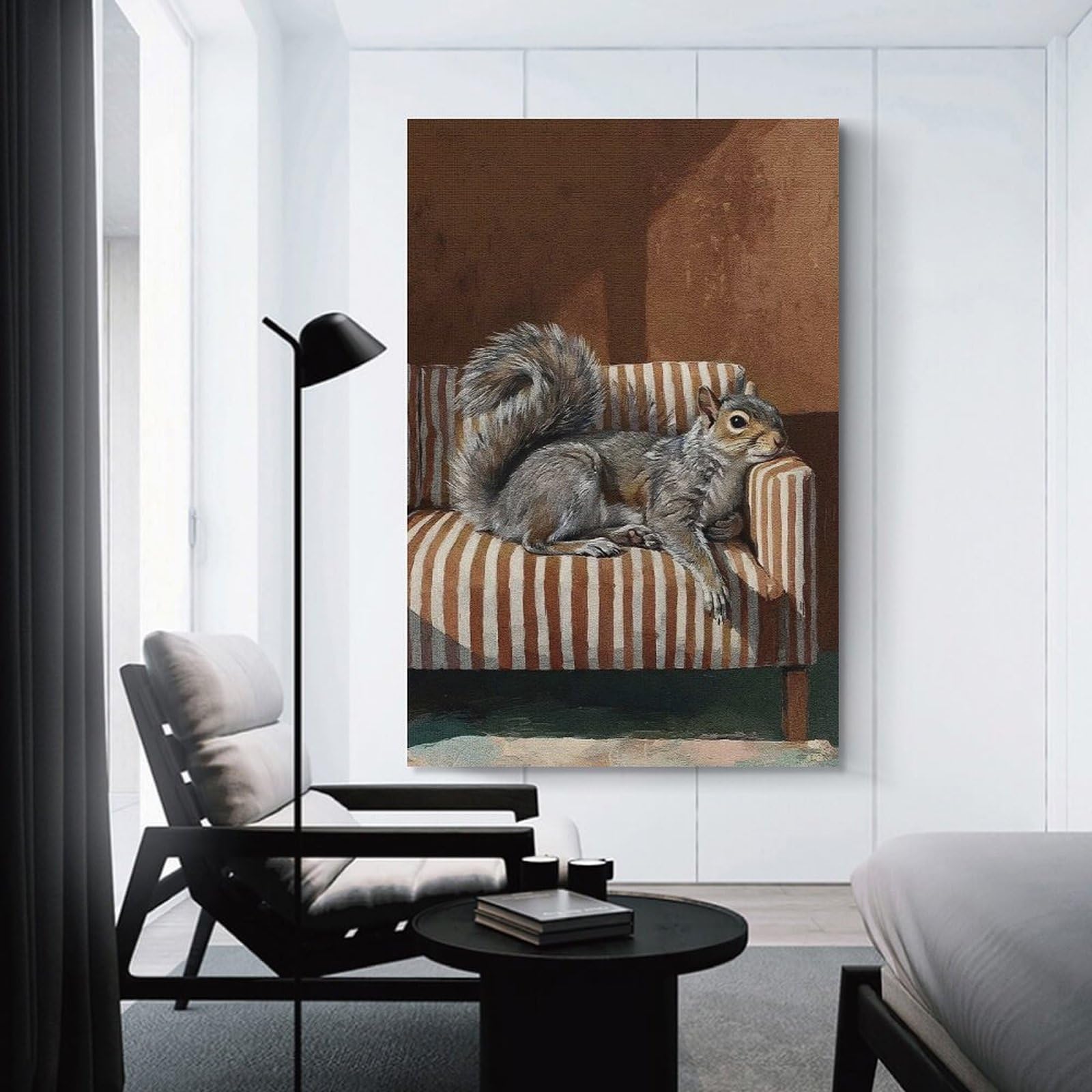 Junmoney Unframe-Style-23 Squirrel Resting On Striped Couch Decorative Wall Artwork, 20X30inch(50X75cm), For Hallway, Lounge Or Guest Room, Decorative Present For New Homes