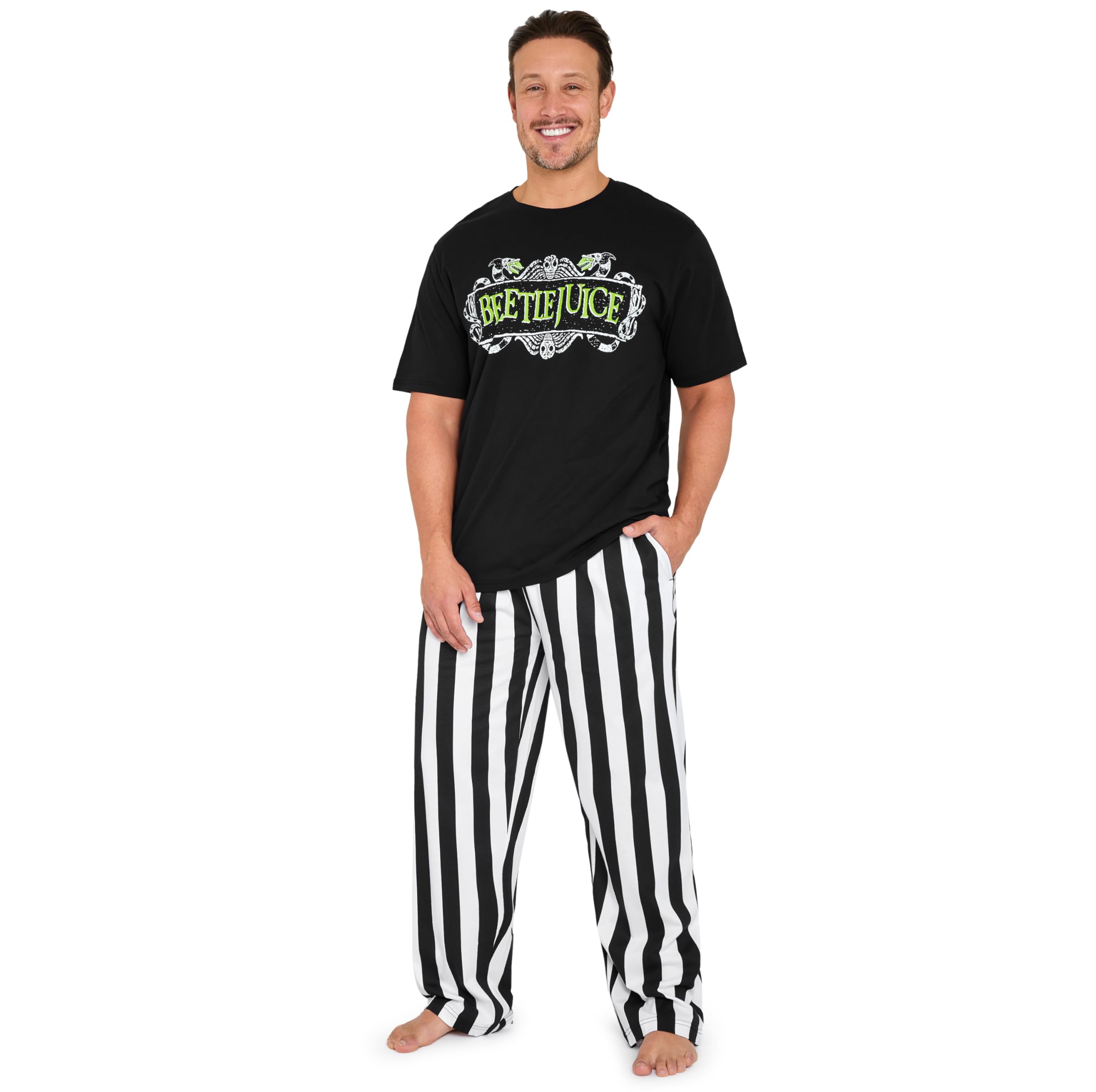 BEETLEJUICE Men's Pyjamas Set, Comfortable Cotton Loungewear - Gifts for Him