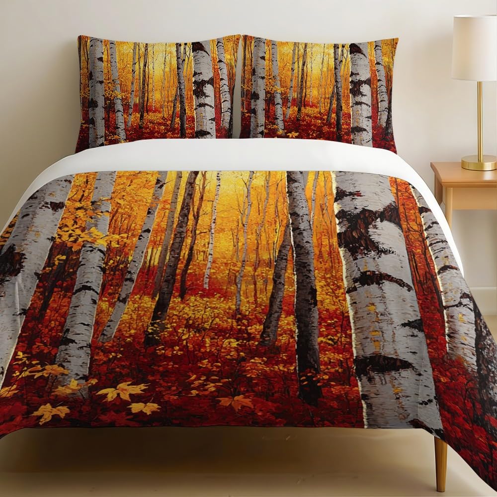 Housse de couette bouleaux d'automne zippée pour changer le lit enfant sans effort