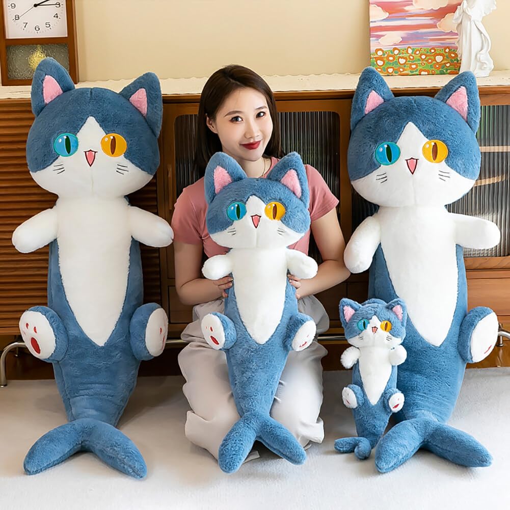 Uposao Hermosa muñeca de gato de tiburón de felpa, linda caricatura, almohada de gatito de tiburón de peluche suave, almohada alargada para dormir, juguetes para muñecas, regalo para la familia