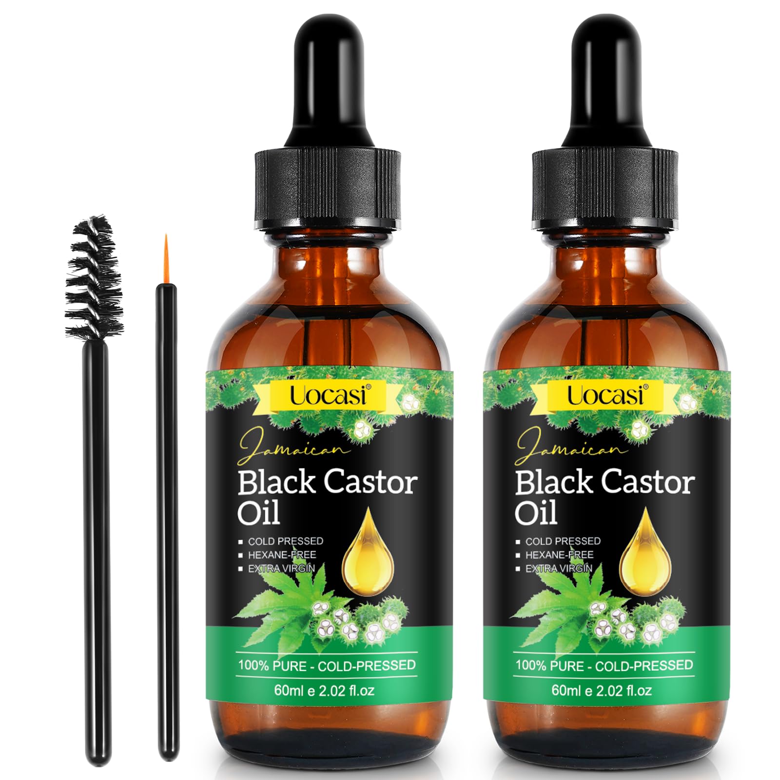Uocasi Jamaican Black Castor Oil two glass bottles