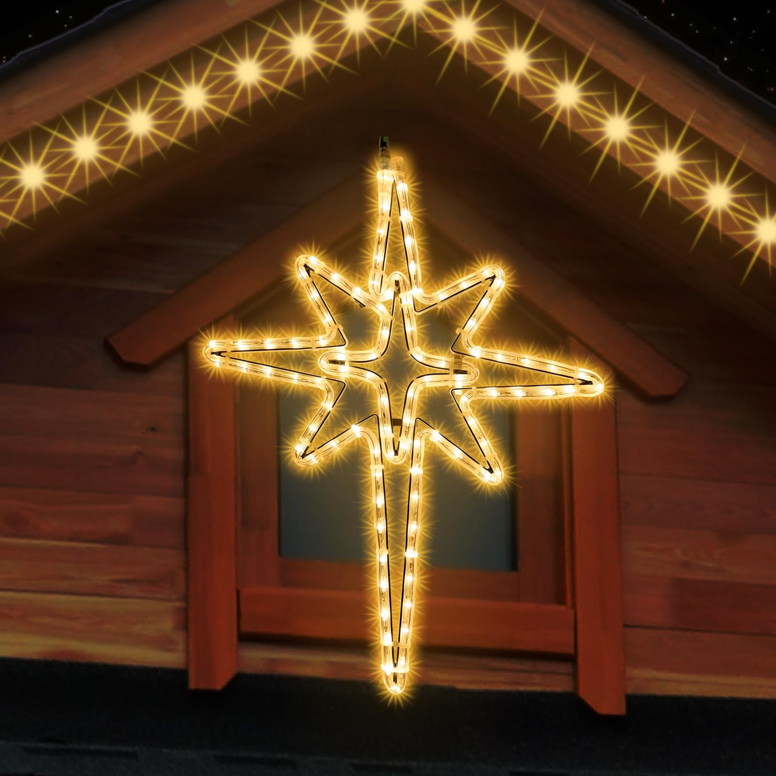 Étoile de Bethléem lumineuse sapin Noël 56cm avec cadre métal 96 LED blanc chaud décoratif