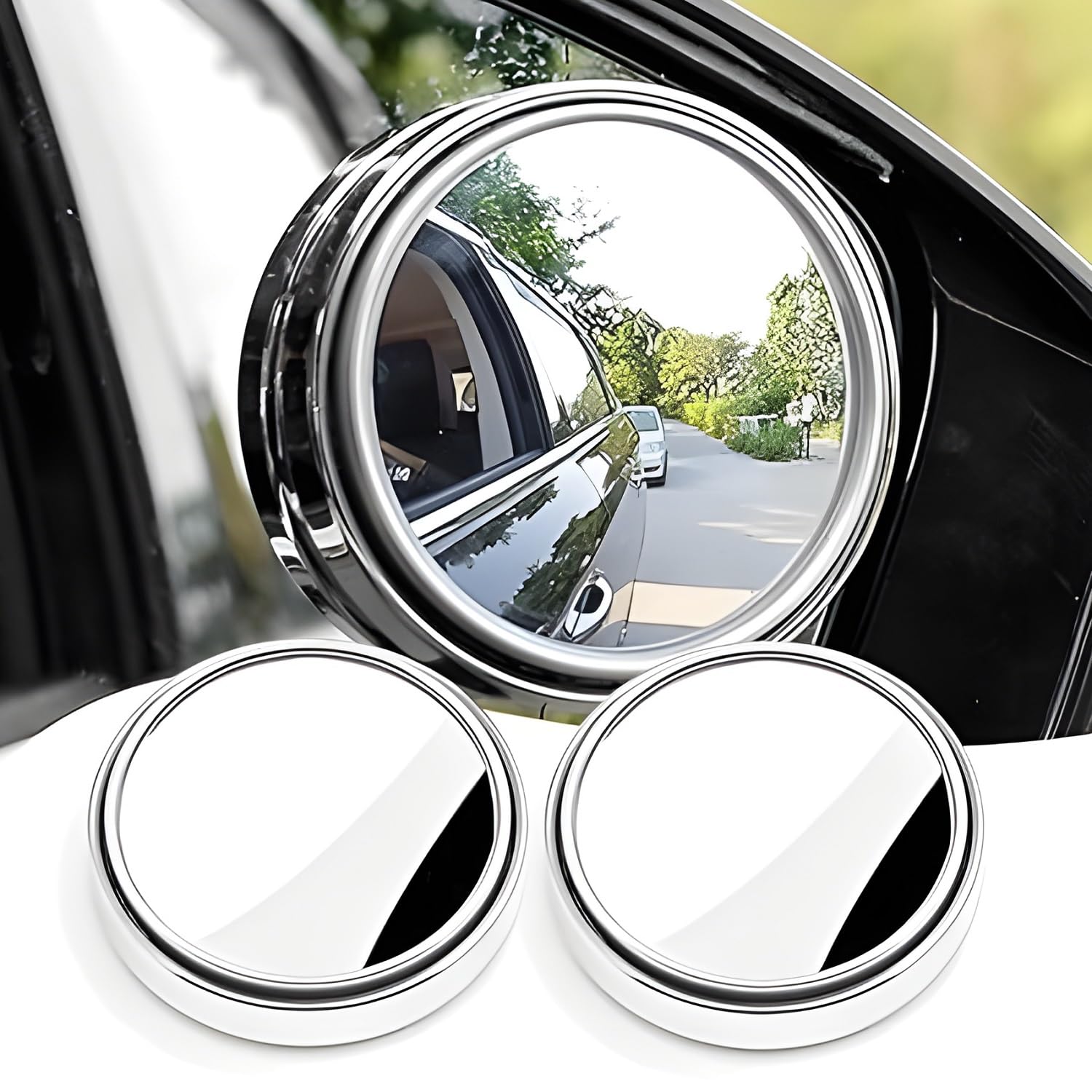 mshine 5cm dia round blind spot side mirror, wide angle convex view, adjustable stick-on rear view car side mirrors, water-resistant blind spot mirror for cars, trucks & bikes (2 piece set)