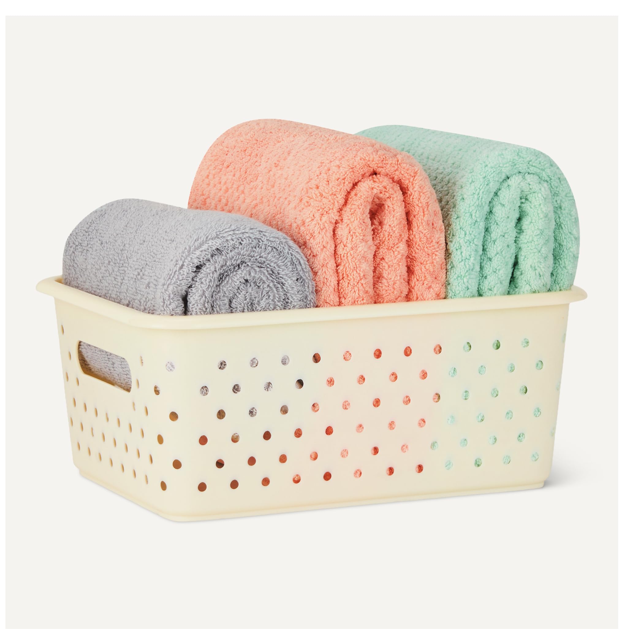 Amazon Basics Cestas Decorativas de Plástico sin BPA, 25,2cm x 18,8cm x 10,56cm, Color Marfil, Paquete de 6