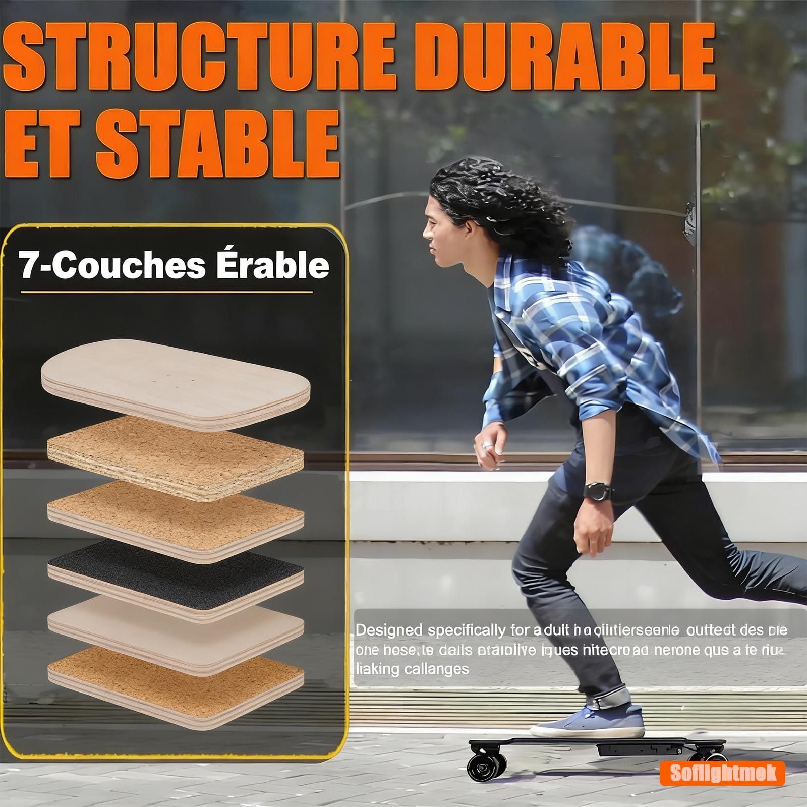 Planche Électrique Tout-Terrain 350W 25km/h Autonomie 15km Deck 7-Ply Érable 90kg Télécommande 4 Vitesses