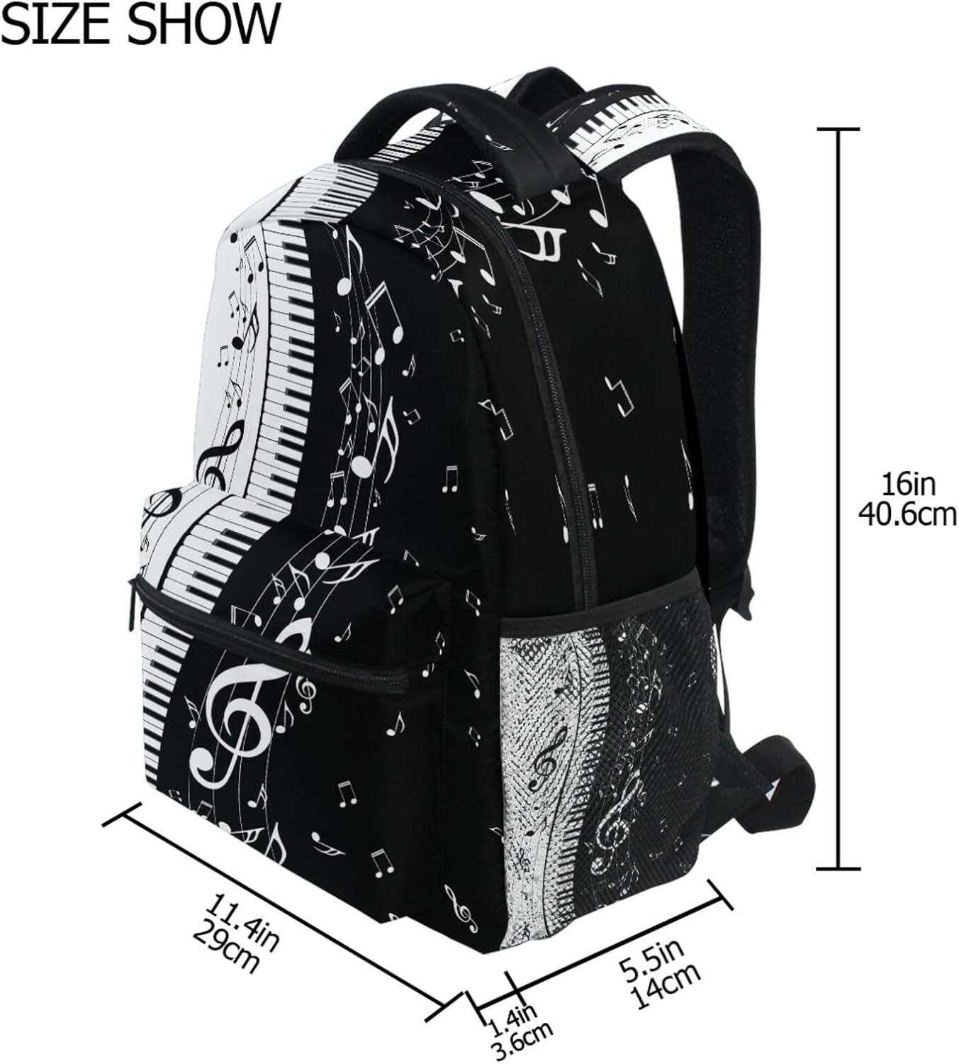 QUGRL Piano Music Note School Backpack for Girls Boys Large Bookbag Laptop Computer Bag Casual Hiking Travel Daypack Backpack Schoolbag for Teens College 16 Inch