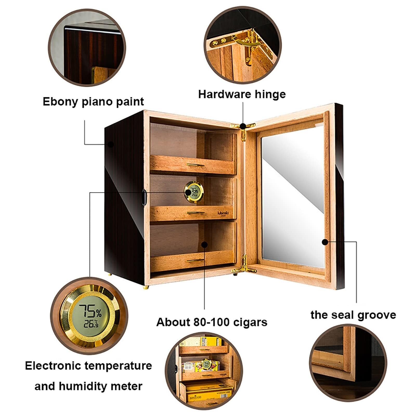 Humidor aus Zedernholz mit Hygrometer und Luftbefeuchter – Platz für 80–100 Zigarren, durchsichtiges Fenster für einfache Sicht