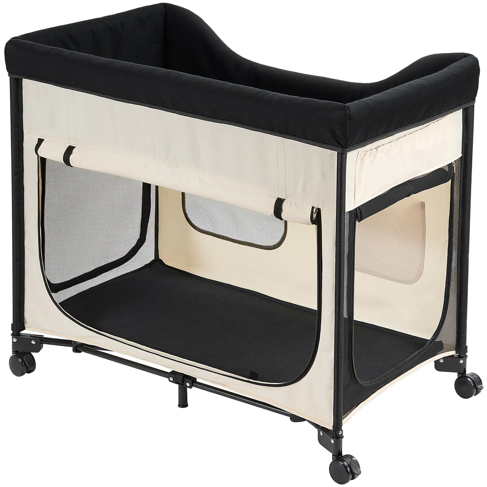 VEVOR Lit Surélevé pour Chiens Chats, Lit de Camp pour Animaux de Compagnie Pliable, Panier Chiens en Tissu Oxford 600D et Velours Hollandais, avec Roues et Pochettes Latérales, Taille XL, Beige