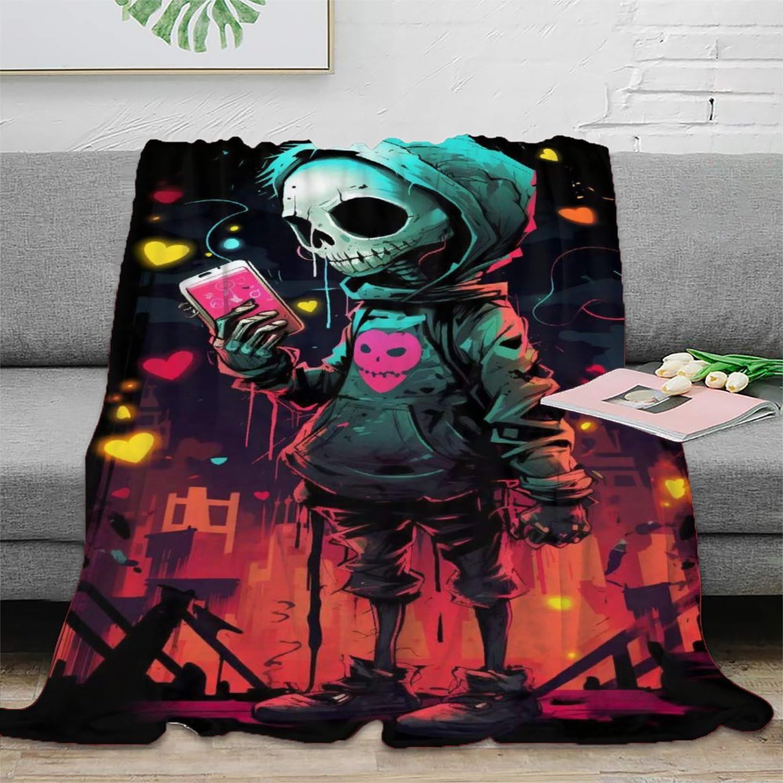 Couverture crâne 3D finis les frissons en voyage avec ce plaid chaud et doux