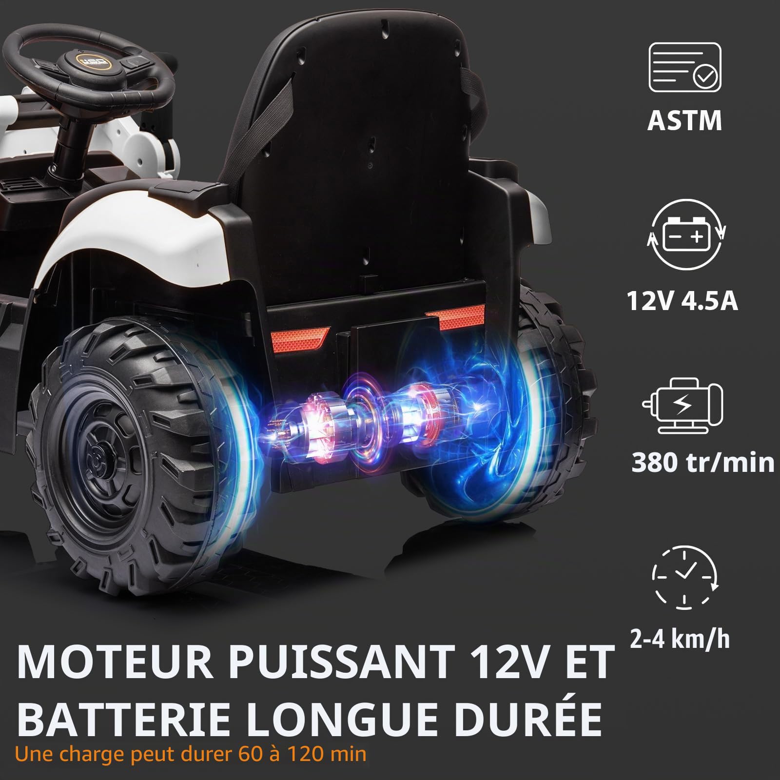 Zstar Tracteur électrique 4 en 1 pour Enfants 12V – Pelleteuse, Bulldozer, télécommande, klaxon, Plafond Amovible – Jouet véhicule excavateur, Vitesse 2-4 km/h – Blanc et Vert