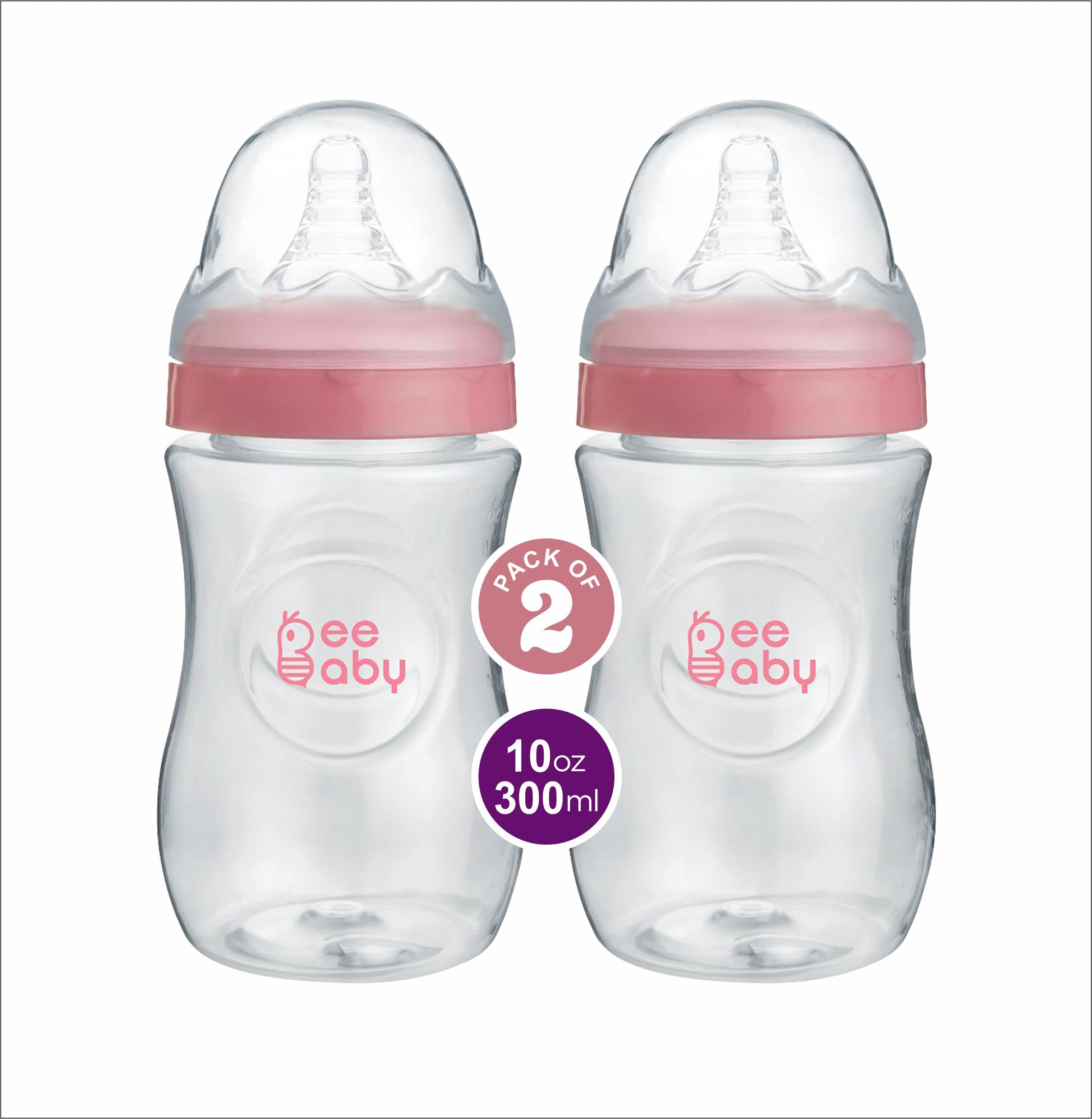BeeBaby Ease Wide Neck Baby Feeding Bottle with Anti-Colic Soft Silicone Nipple for Newborns, Infants, Kids. Easy to Latch. 100% BPA Free. (2, Pink, 300 ML)-image-28