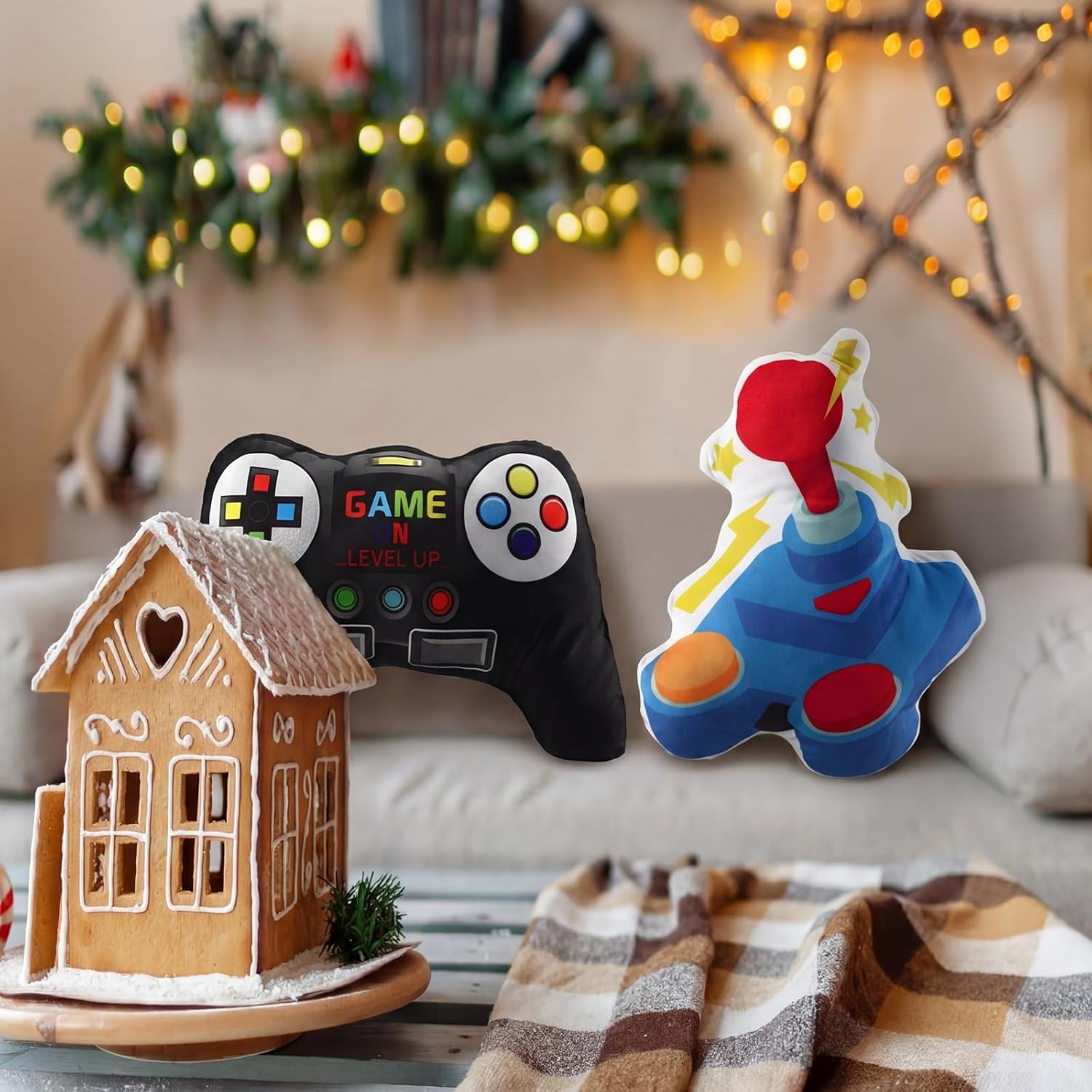 Sintuff ゲームコントローラー型装飾枕 フラシ天 ゲームソフト スローピロー 詰め物 ギフト ゲーマー 部屋 装飾 ソファ カ