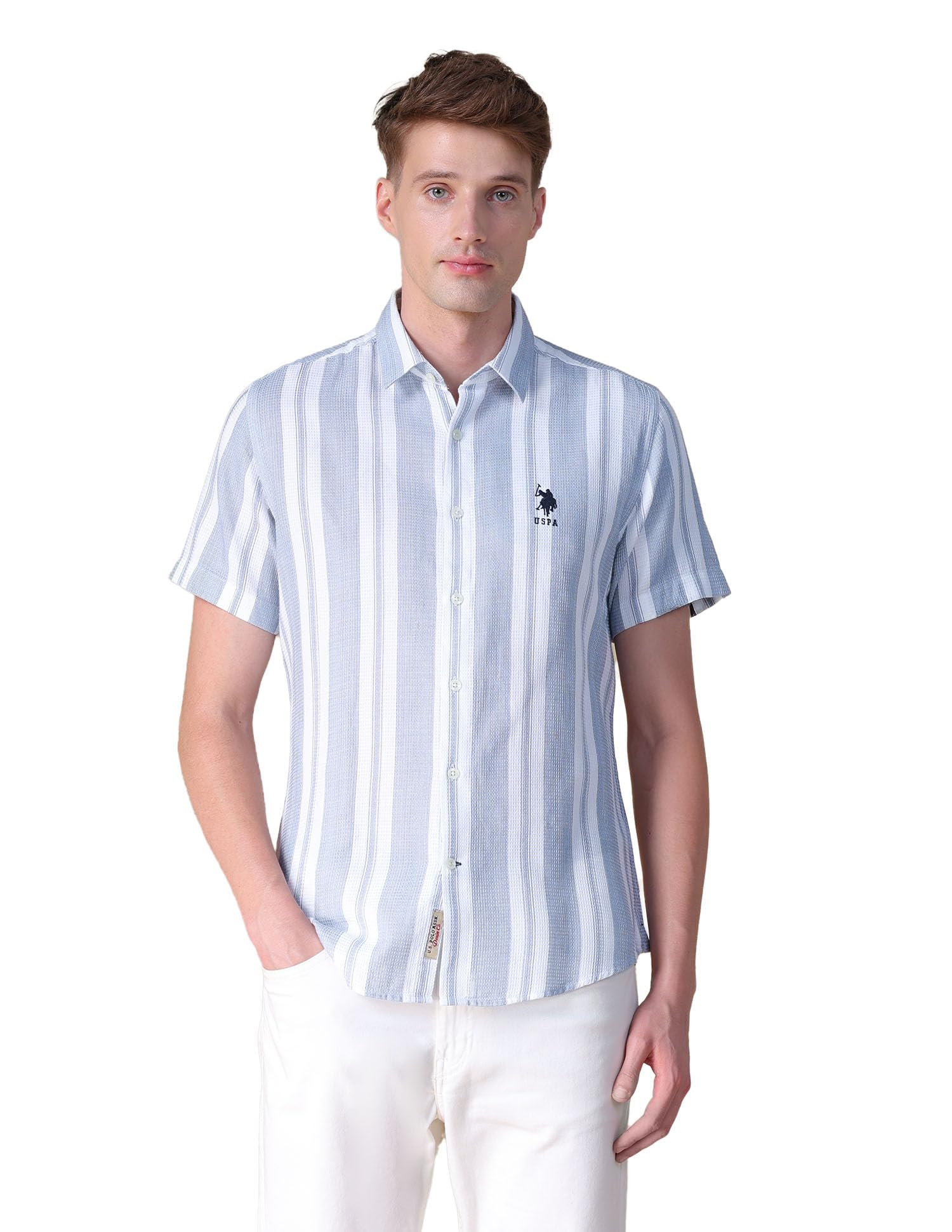 Textured Vertical Striped Regular Fit Shirt-image-2
