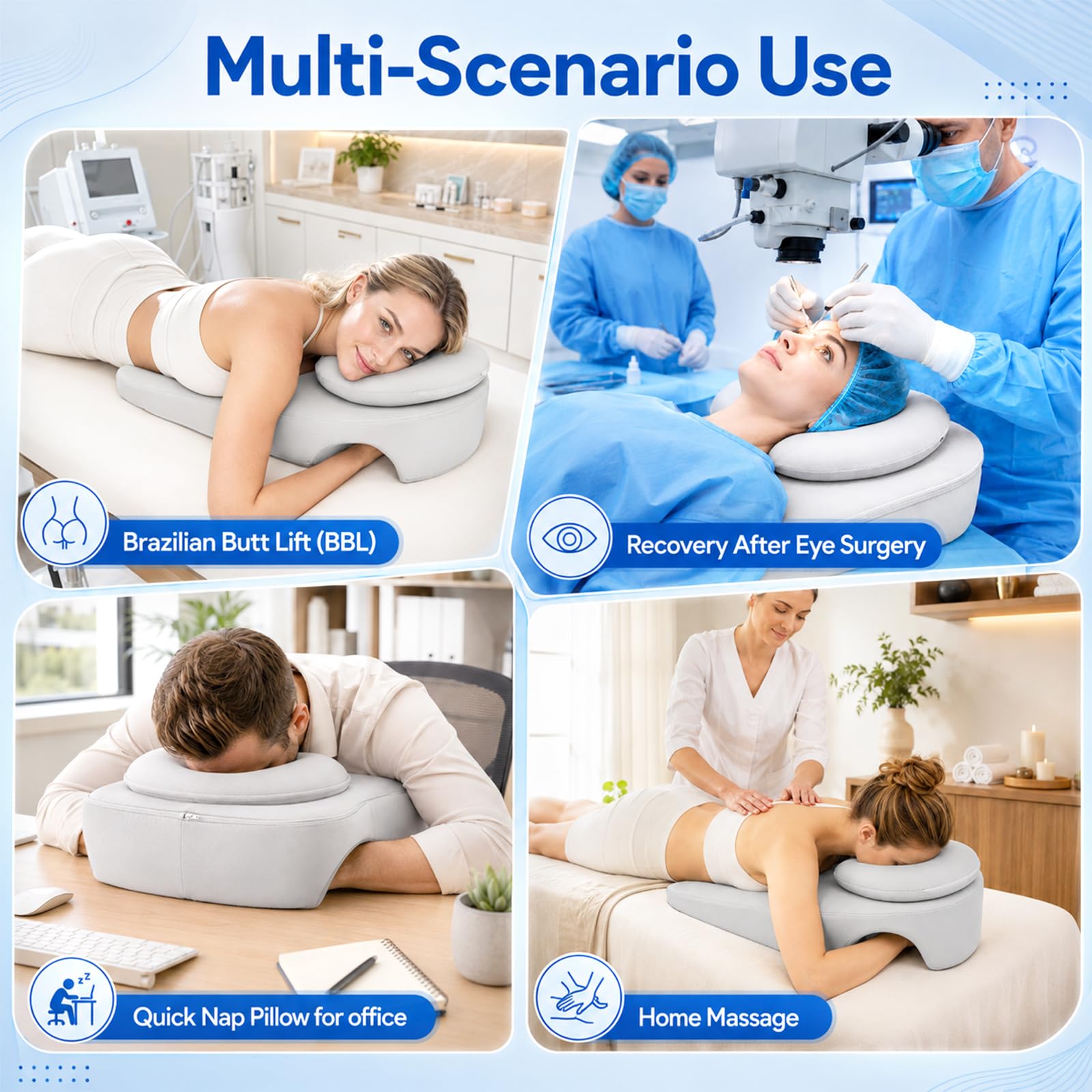 Gesichtskissen 2-in-1 mit Armloch, herausnehmbares Bauchschläferkissen aus Memory Schaum, ergonomisches Massagekissen mit Gesichtsöffnung zum Liegen, Lesen & Entspannen – waschbarer Bezug