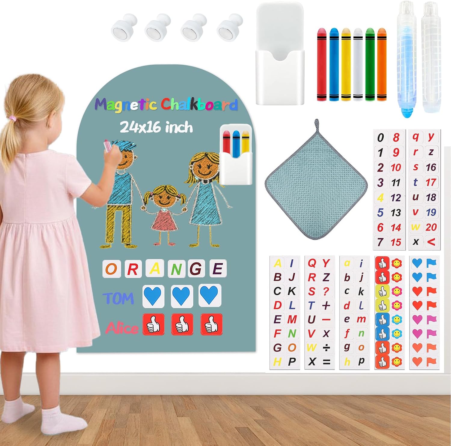 Magnetic Arch Wall Decal for Kids,Upgraded Thickened Magnetic Chalkboard for Most Wall,Suitable for Home Decoration Wallpaper and Children's Game Room (Celadon, 16" W x 24" H)